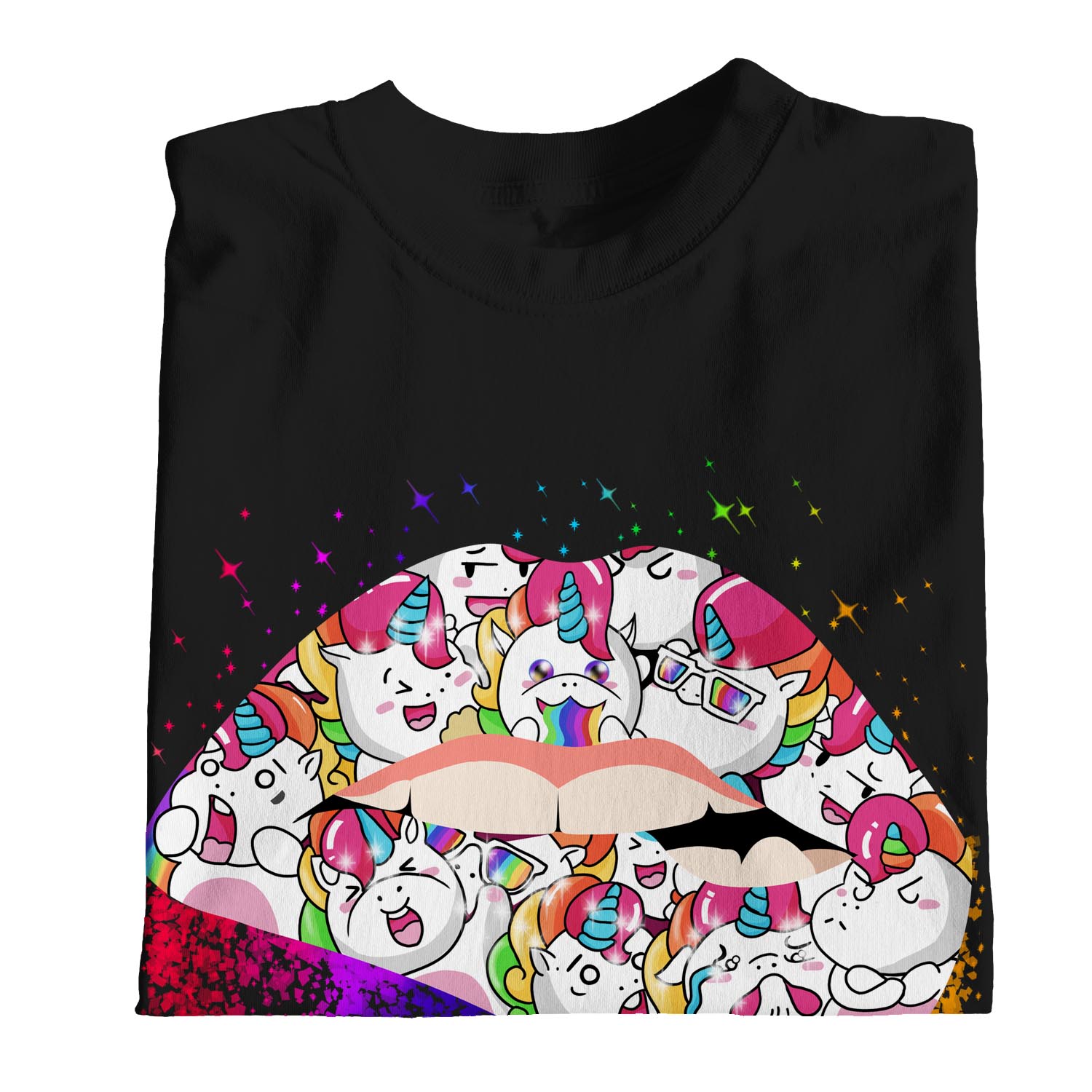 1Tee Damen T-Shirt Biting Lip Unicorn Lippenstift - Bild 9 von 15