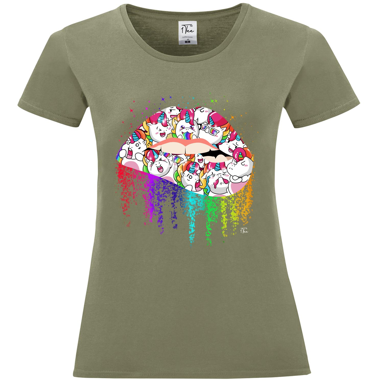 1Tee Damen T-Shirt Biting Lip Unicorn Lippenstift - Bild 12 von 15