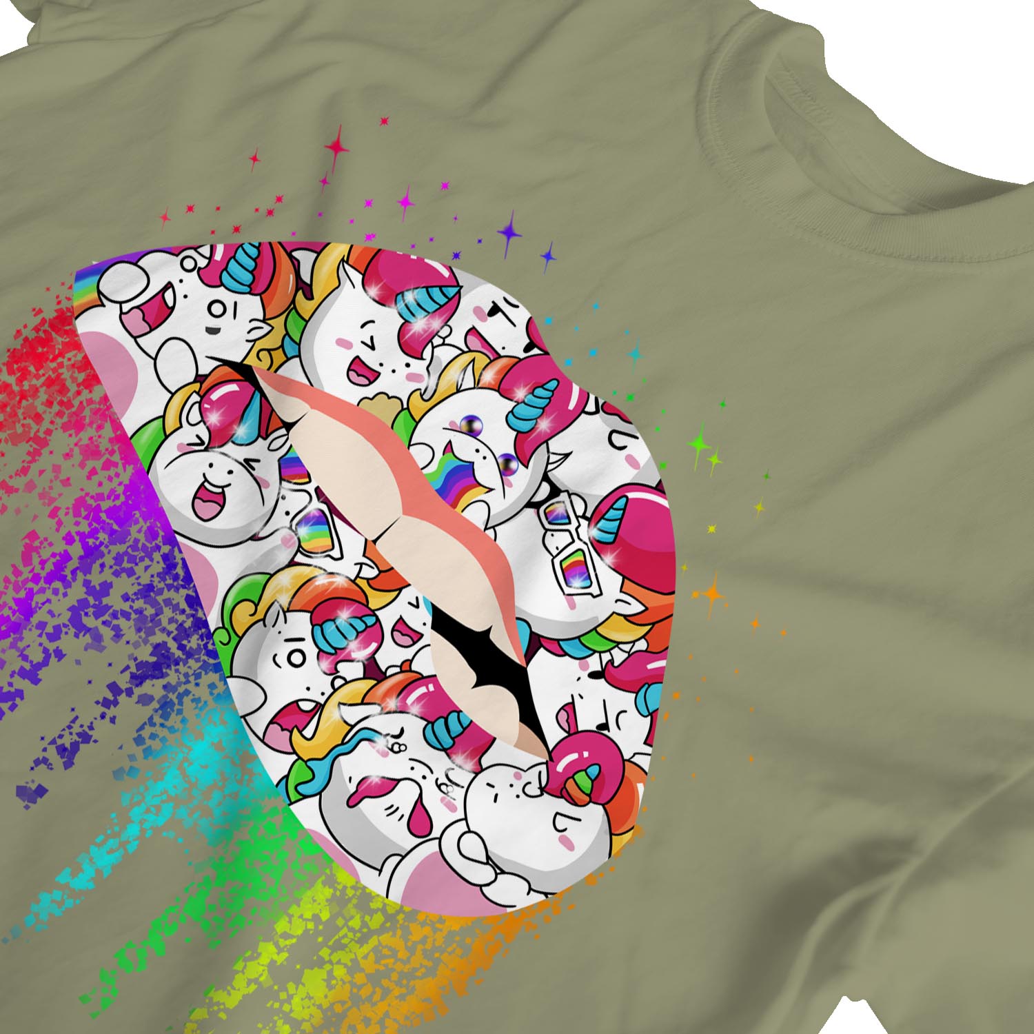 1Tee Damen T-Shirt Biting Lip Unicorn Lippenstift - Bild 13 von 15