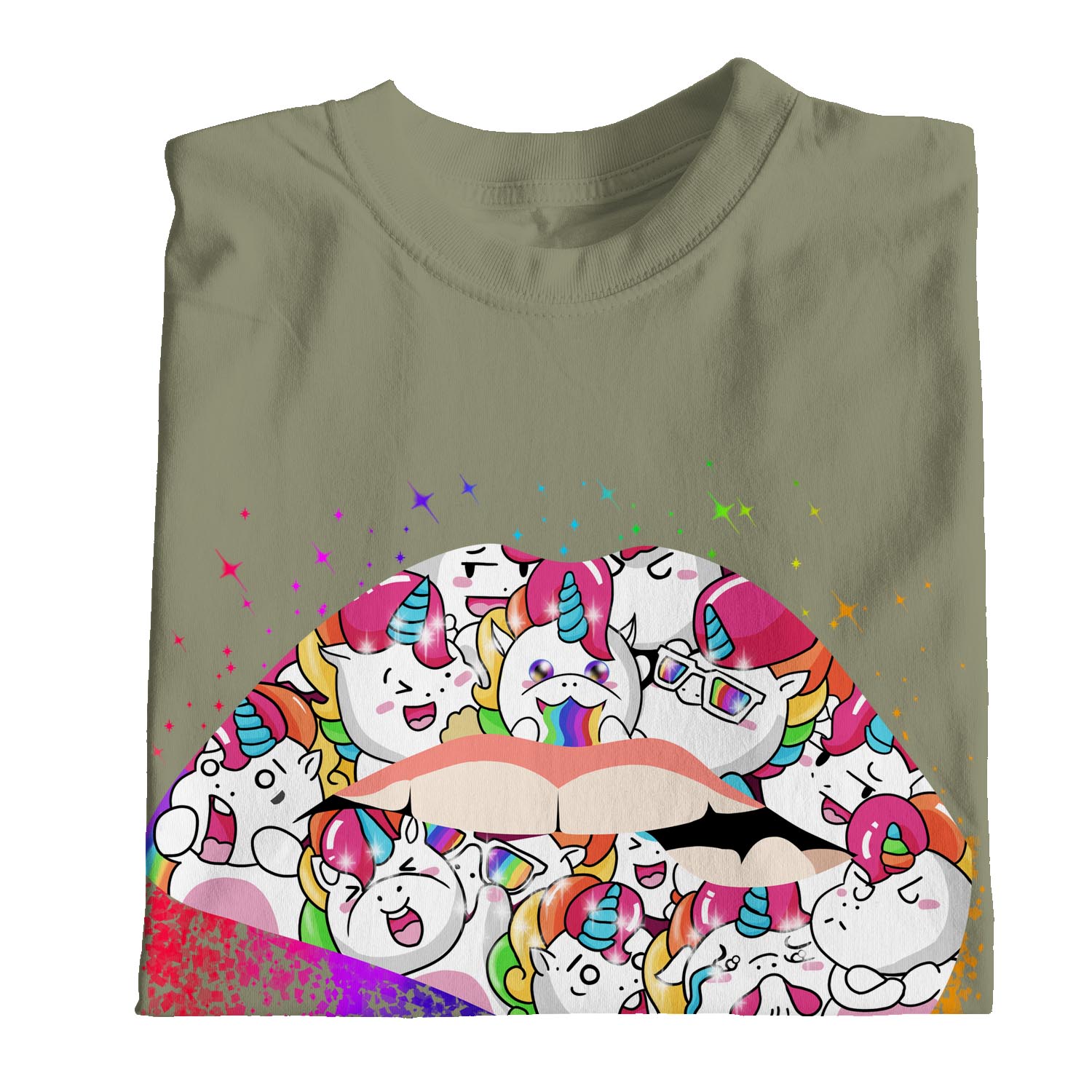 1Tee Damen T-Shirt Biting Lip Unicorn Lippenstift - Bild 14 von 15
