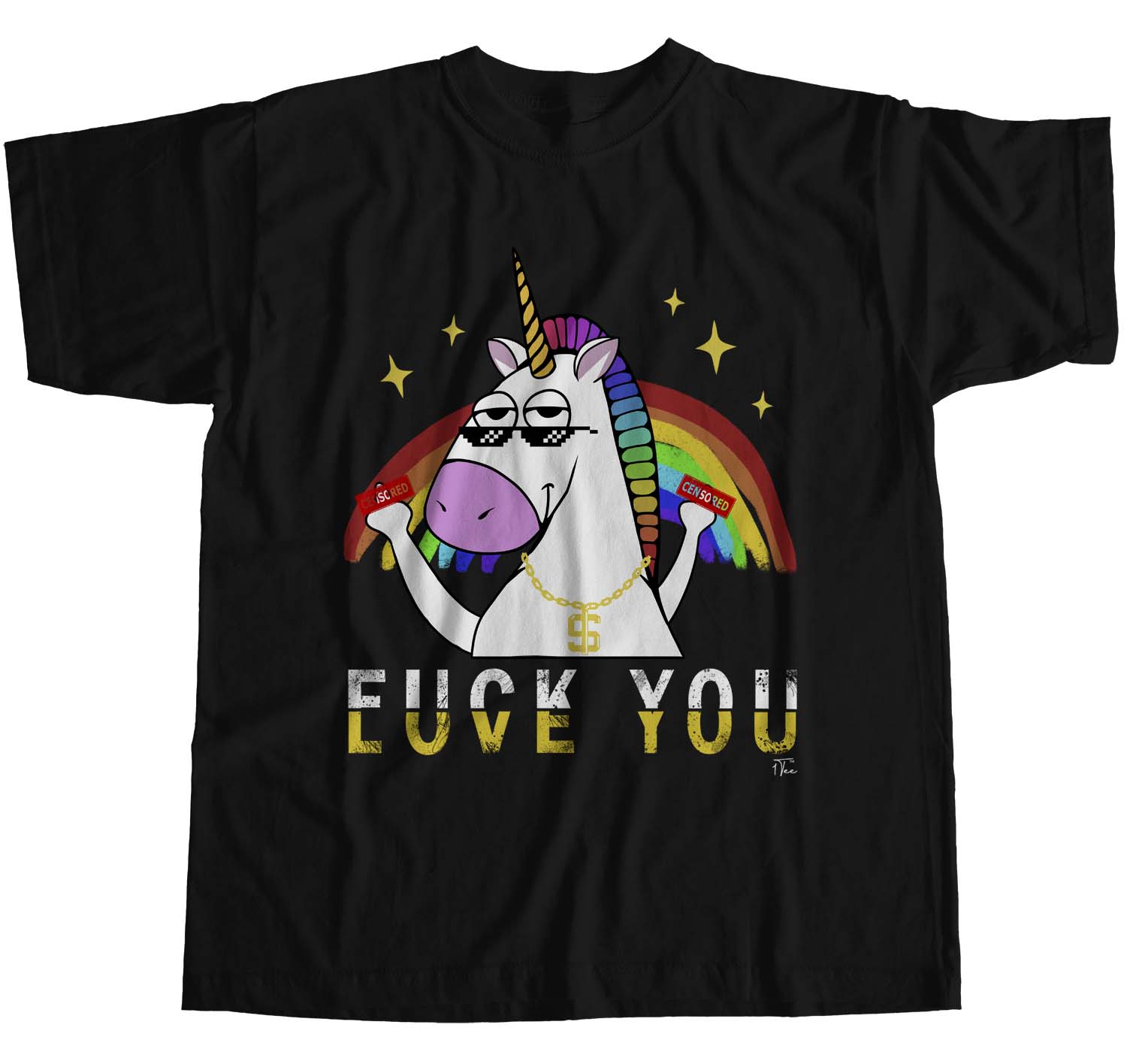 1Tee Womens Loose Fit F You, Love You Gangster Unicorn T-Shirt