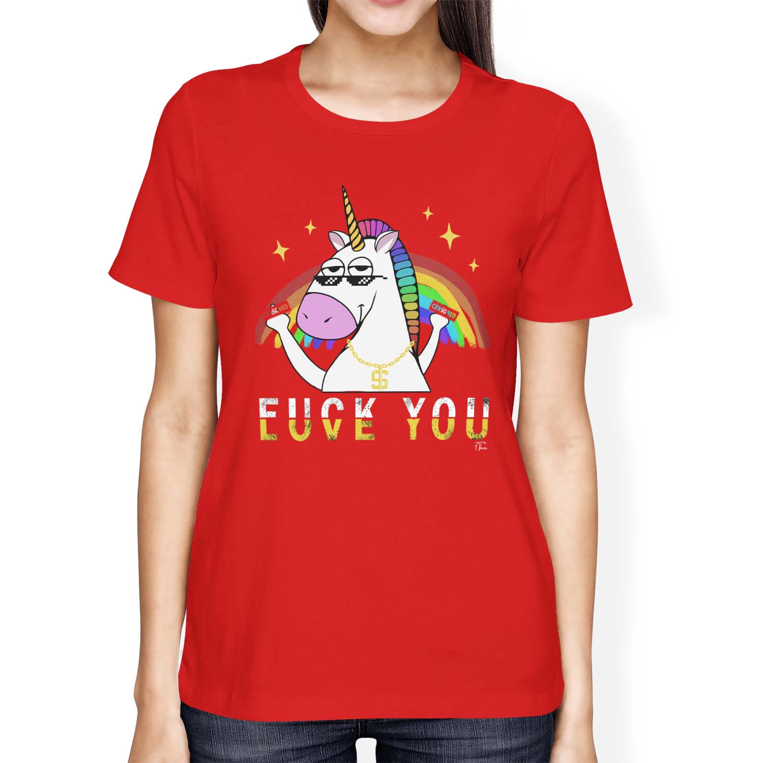 1Tee Womens Loose Fit F You, Love You Gangster Unicorn T-Shirt