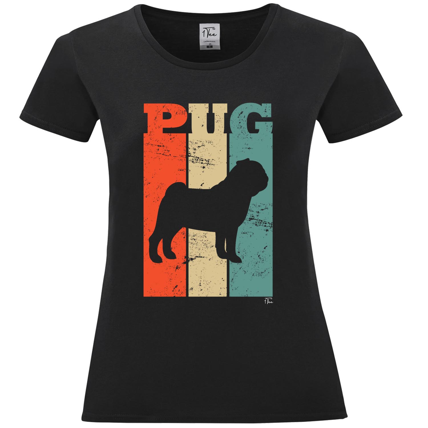 1Tee Womens Pug Dog Breed - Colourful Retro T-Shirt | eBay