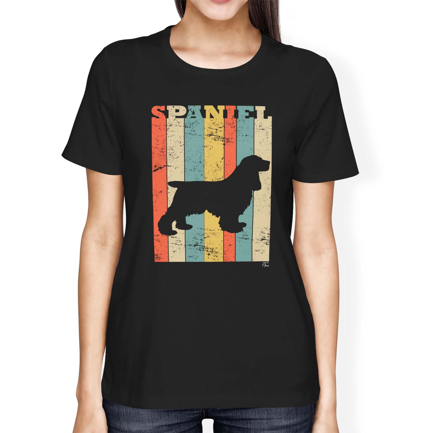 1Tee Womens Loose Fit Spaniel Dog Breed - Colourful Retro T-Shirt