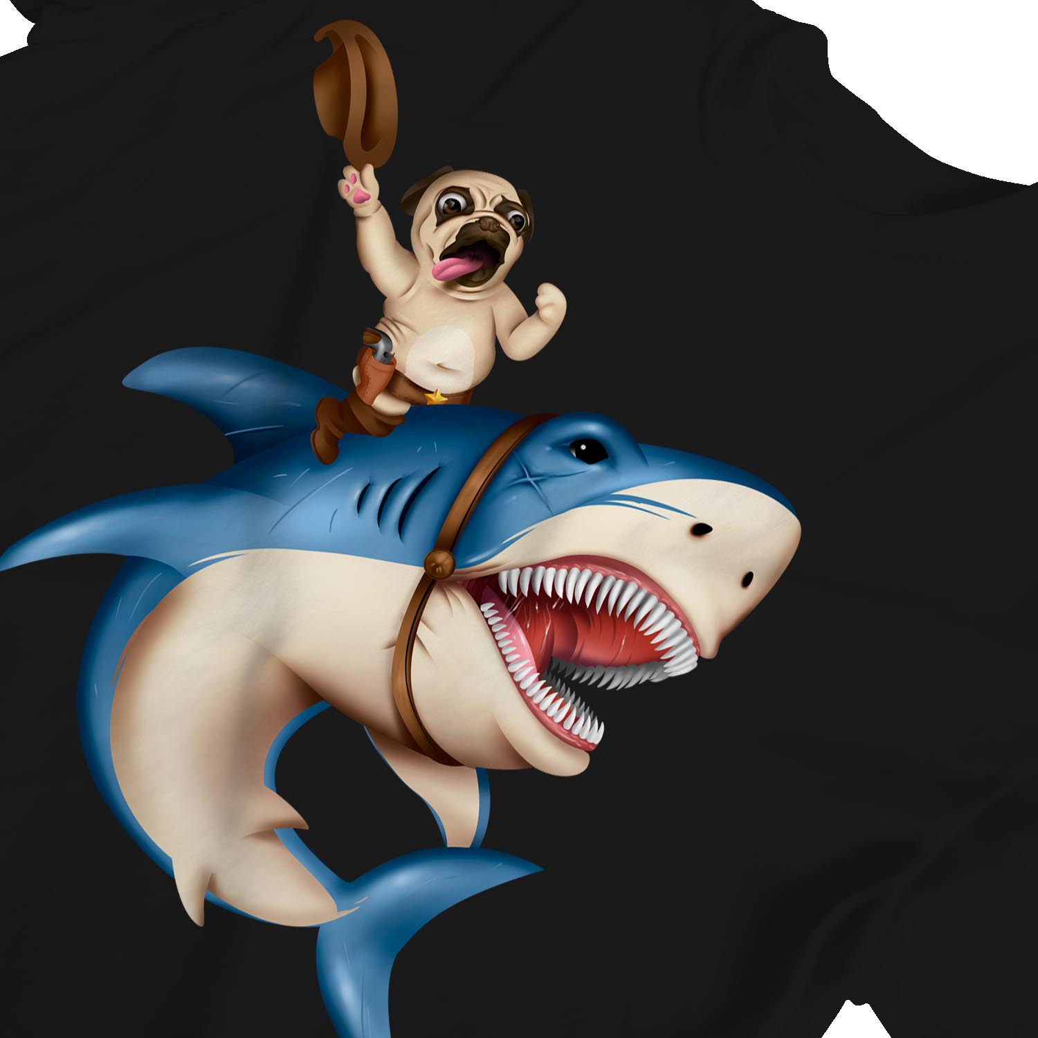 Camiseta 1Tee Mujer Calce Suelto Vaquero Pug Montar Tiburón - Imagen 8 de 20