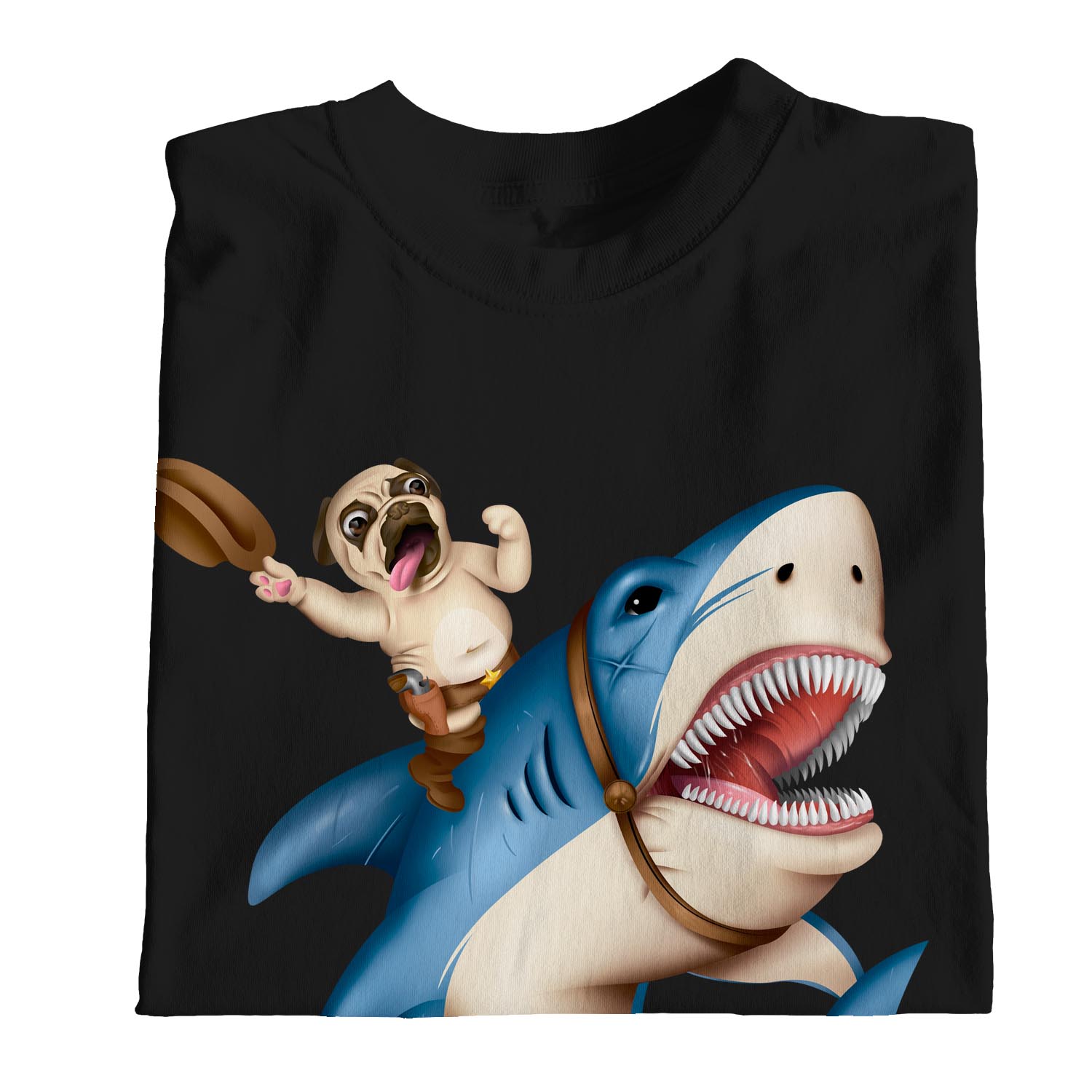 Camiseta 1Tee Mujer Calce Suelto Vaquero Pug Montar Tiburón - Imagen 9 de 20
