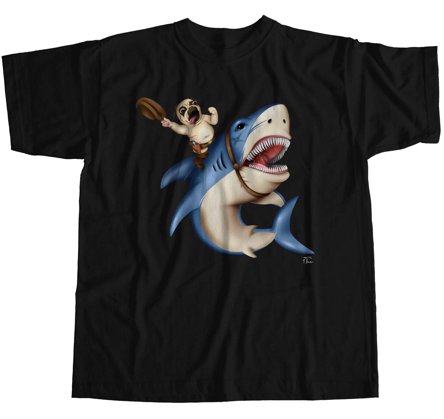 Camiseta 1Tee Mujer Calce Suelto Vaquero Pug Montar Tiburón - Imagen 7 de 20