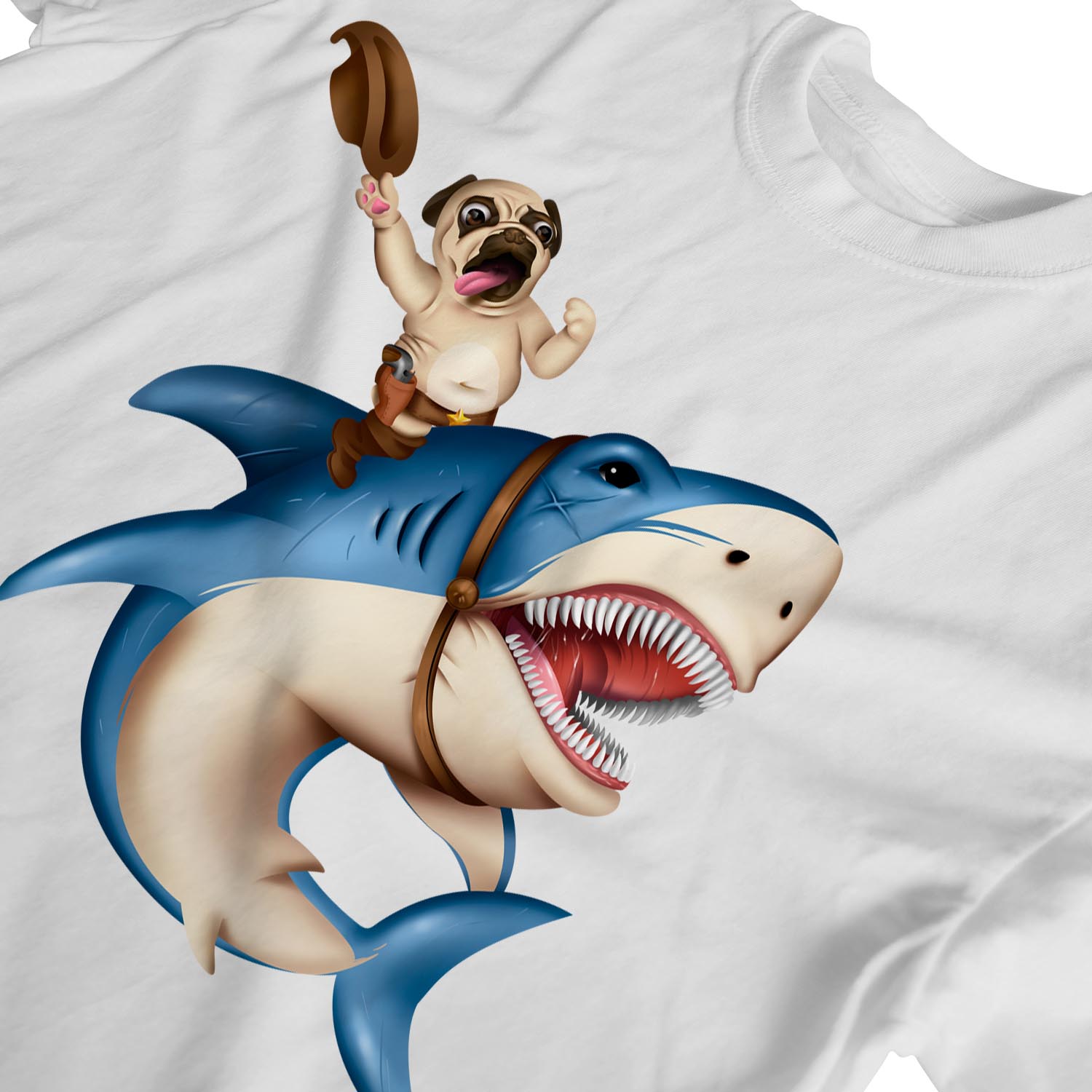 Camiseta 1Tee Mujer Calce Suelto Vaquero Pug Montar Tiburón - Imagen 18 de 20