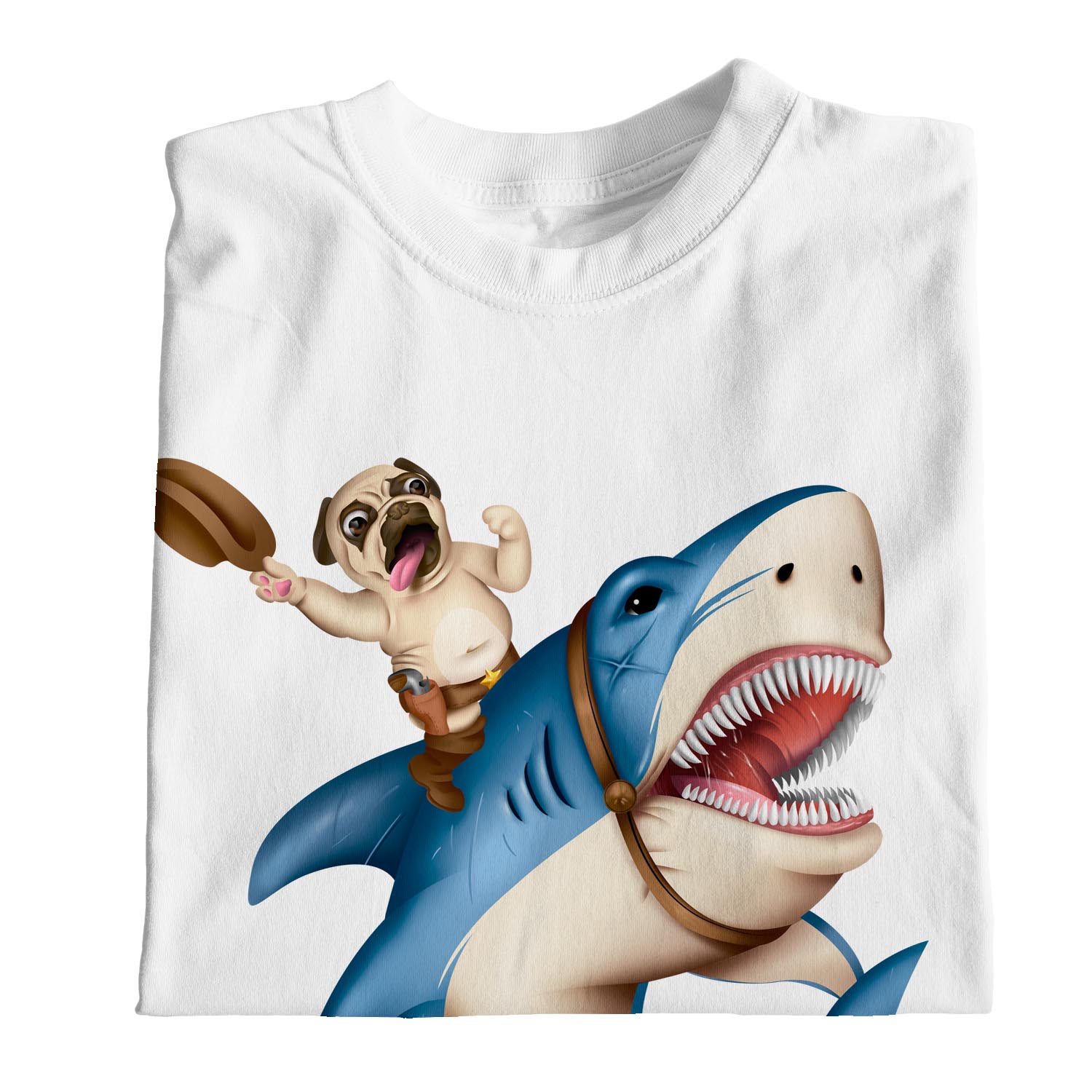 Camiseta 1Tee Mujer Calce Suelto Vaquero Pug Montar Tiburón - Imagen 19 de 20