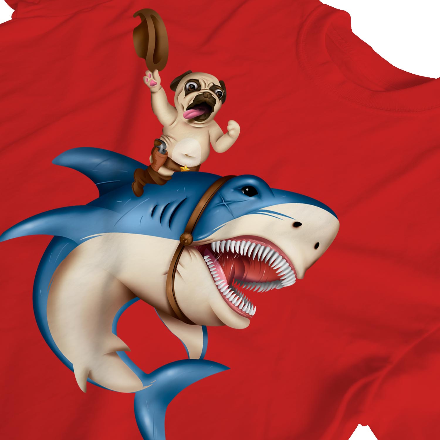 Camiseta 1Tee Mujer Calce Suelto Vaquero Pug Montar Tiburón - Imagen 13 de 20