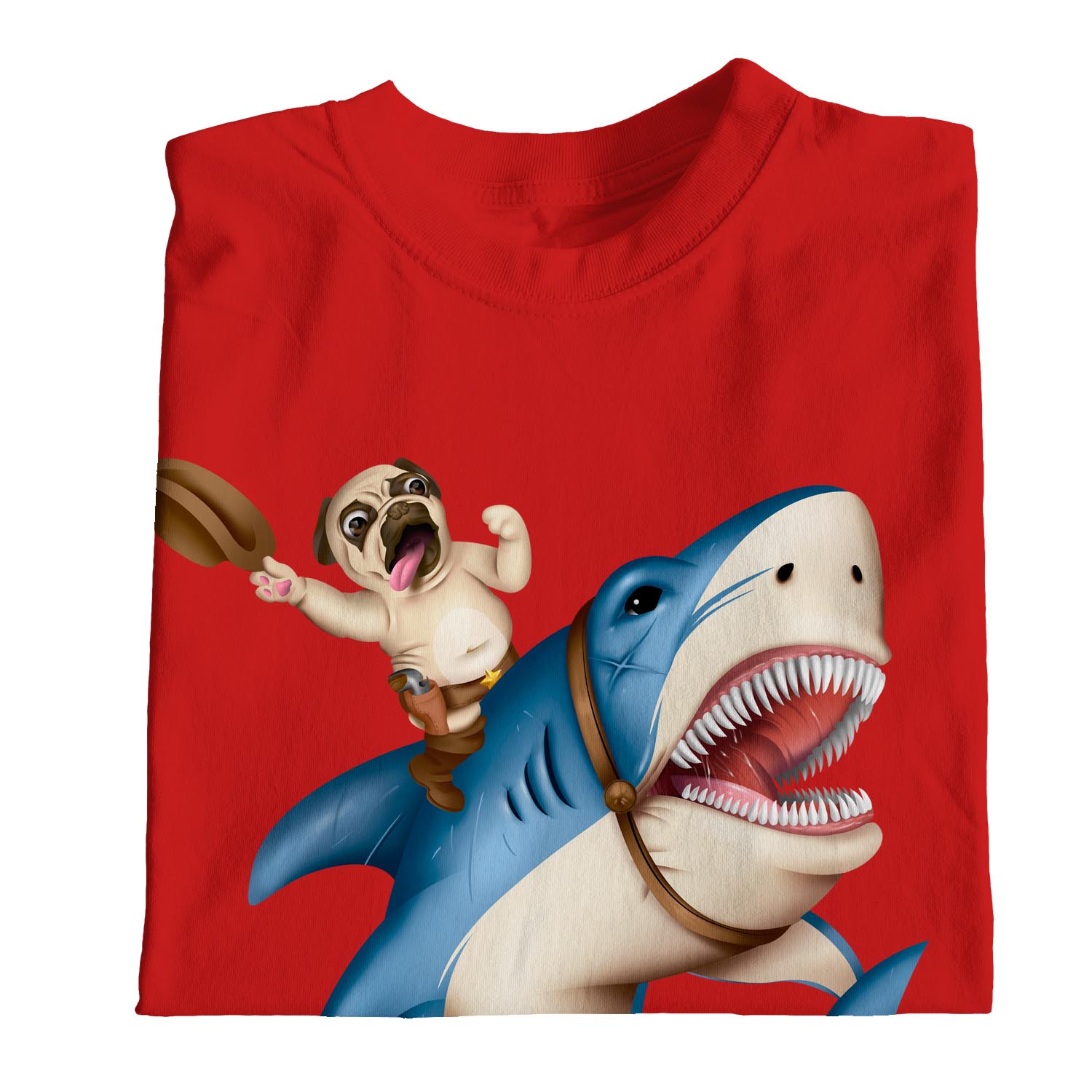 Camiseta 1Tee Mujer Calce Suelto Vaquero Pug Montar Tiburón - Imagen 14 de 20