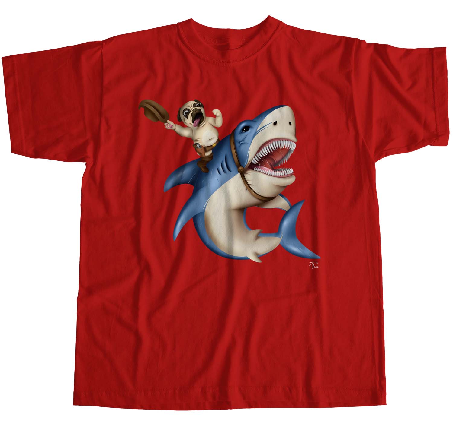 Camiseta 1Tee Mujer Calce Suelto Vaquero Pug Montar Tiburón - Imagen 12 de 20