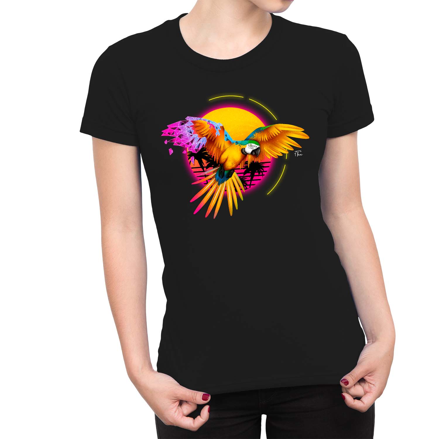 1Tee Womens Parrott Tropical Geometric T-Shirt - Picture 6 of 25