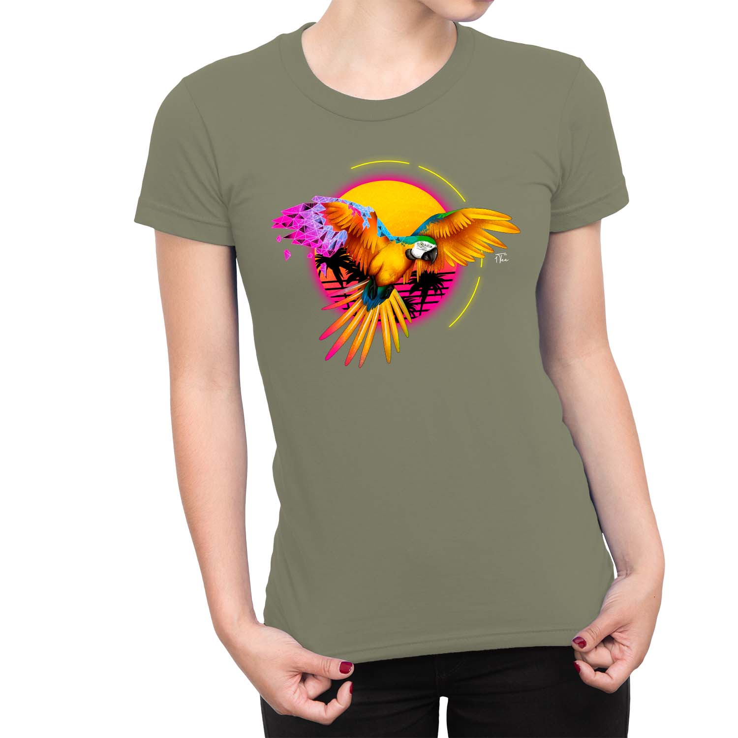 1Tee Womens Parrott Tropical Geometric T-Shirt - Picture 21 of 25