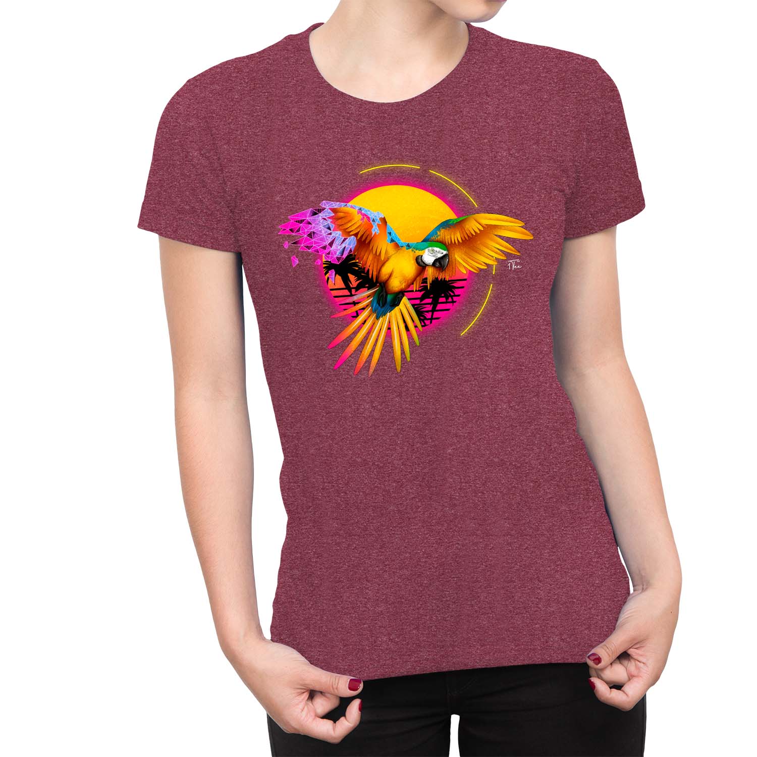 1Tee Womens Parrott Tropical Geometric T-Shirt - Picture 11 of 25