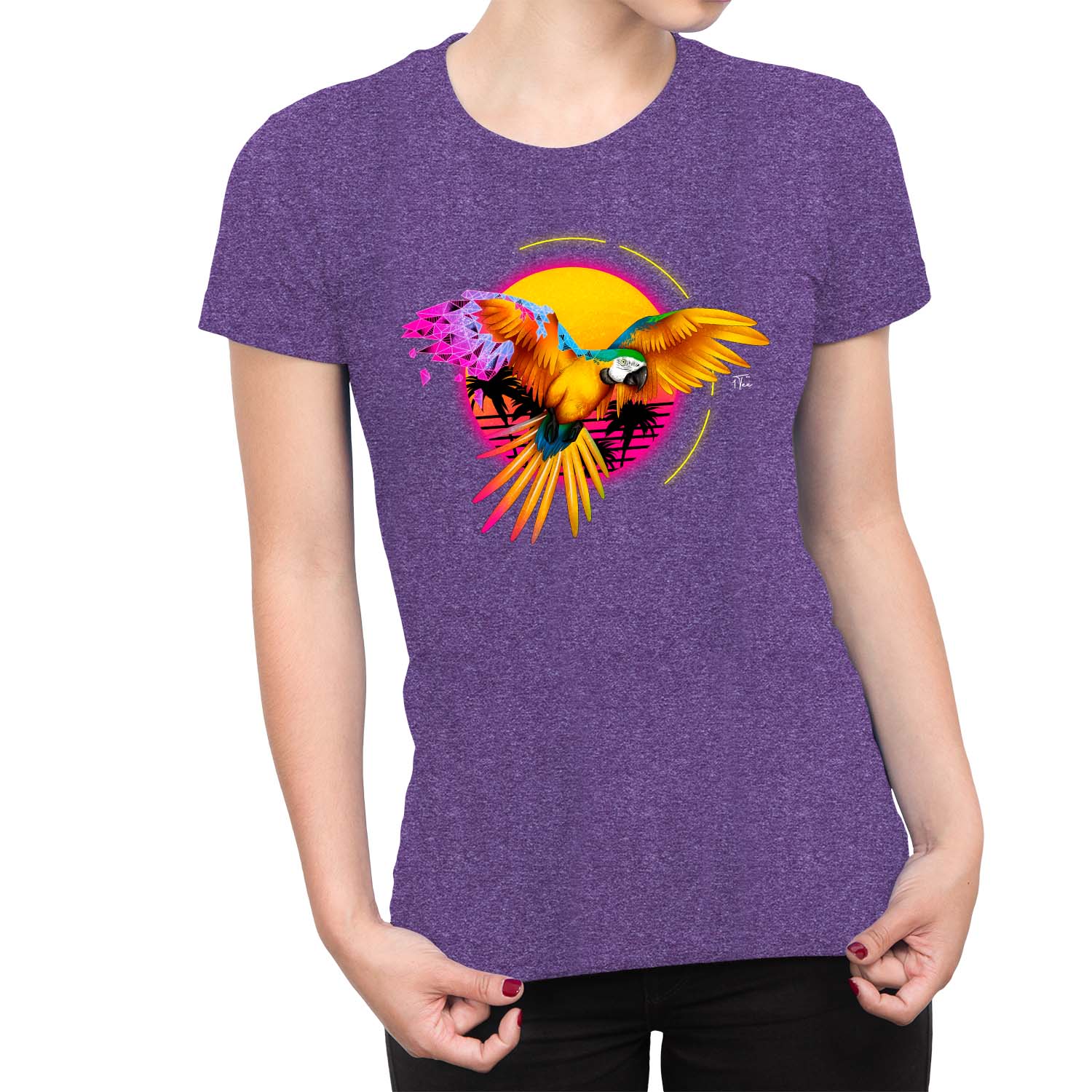 1Tee Womens Parrott Tropical Geometric T-Shirt - Picture 16 of 25