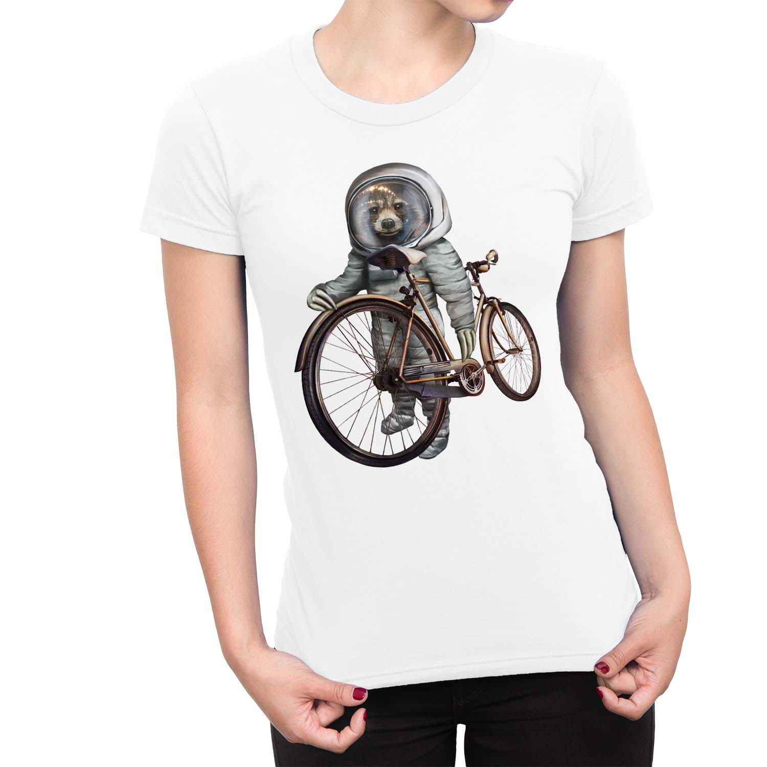 1Tee Damen T-Shirt Faultier Astronaut mit Fahrrad - Bild 16 von 25