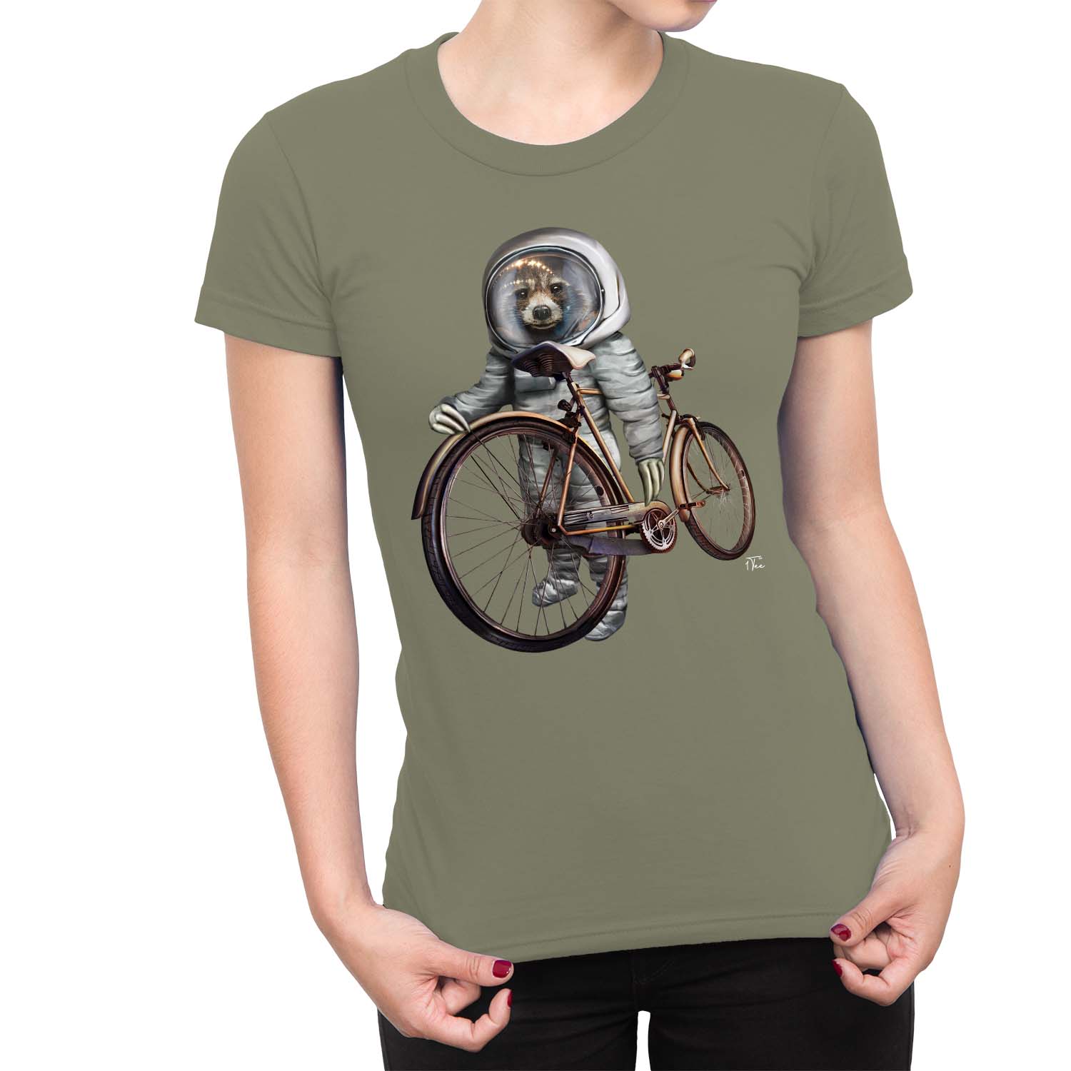 1Tee Damen T-Shirt Faultier Astronaut mit Fahrrad - Bild 11 von 25