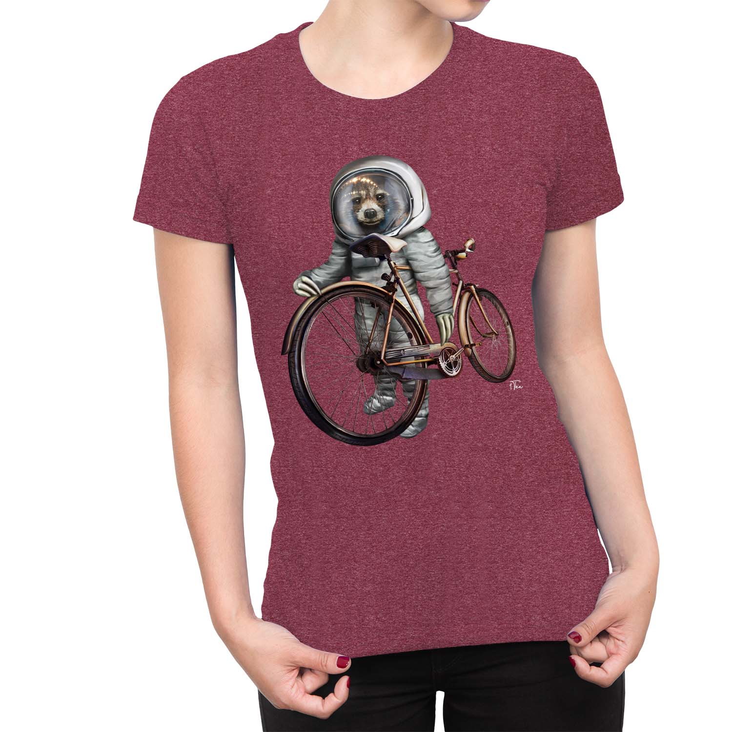 1Tee Damen T-Shirt Faultier Astronaut mit Fahrrad - Bild 6 von 25