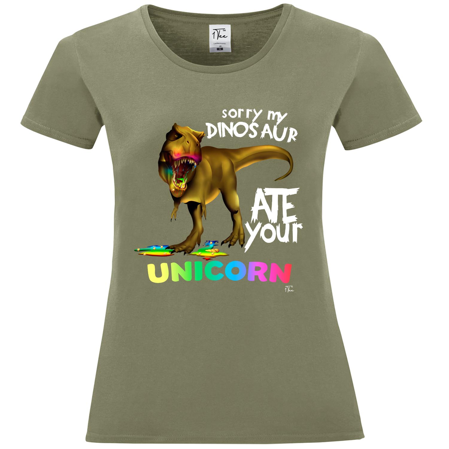 Camiseta 1Tee Sorry My Dinosaur Ate Your Unicorn para mujer - Imagen 22 de 25