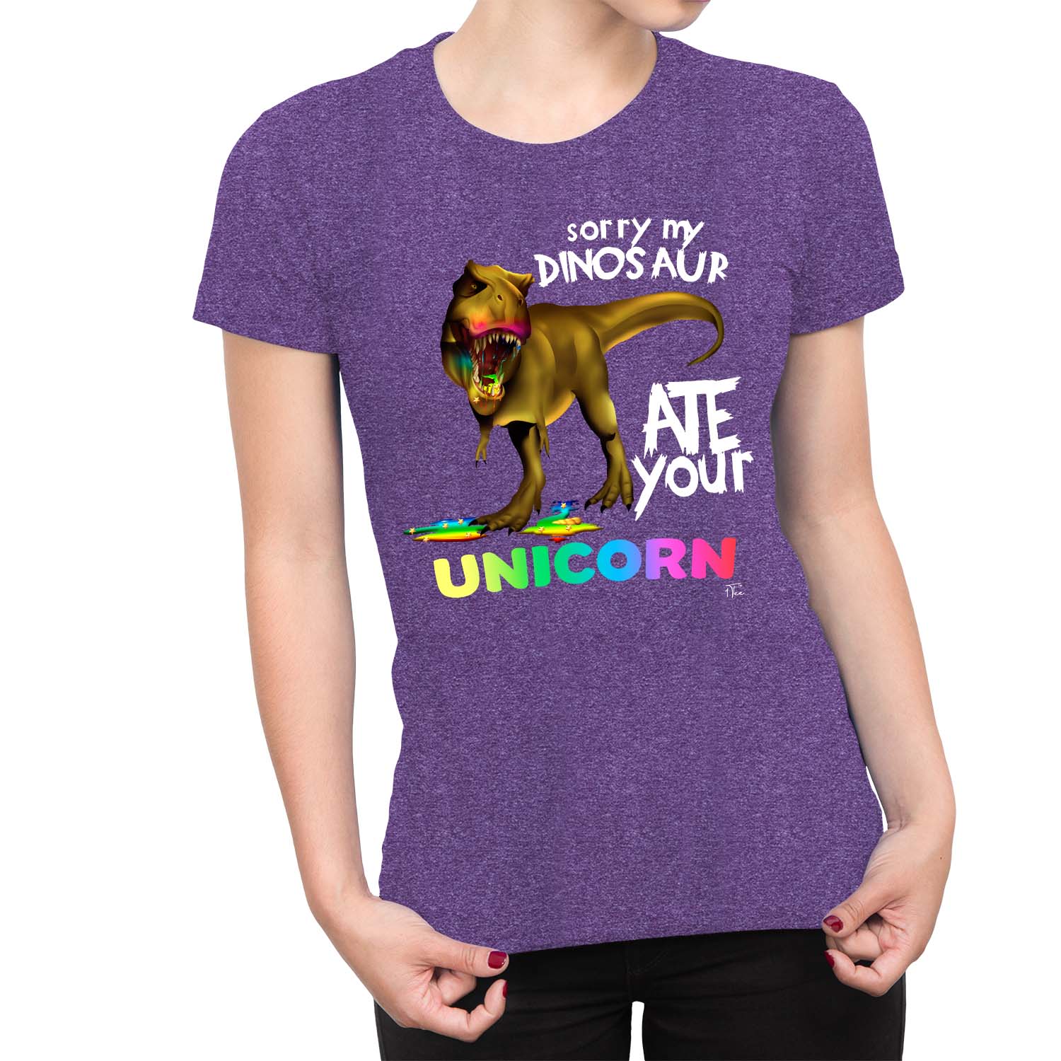 Camiseta 1Tee Sorry My Dinosaur Ate Your Unicorn para mujer - Imagen 11 de 25