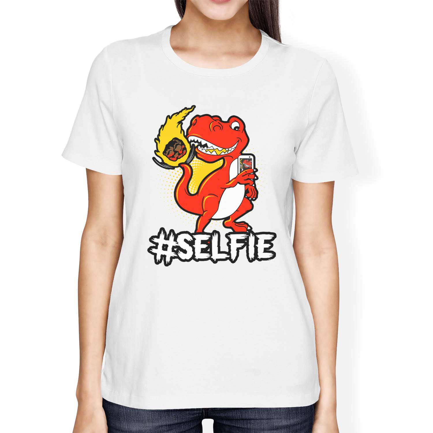 Camiseta selfie 1Tee de dinosaurio holgada para mujer - Imagen 11 de 15