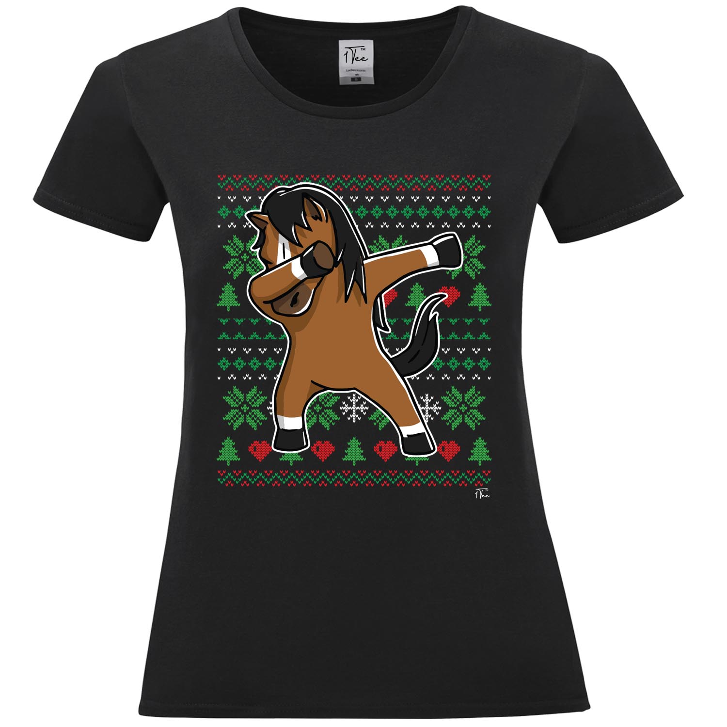 1Tee Damen T-Shirt Horse Dabbing Dab at Christmas - Bild 7 von 25