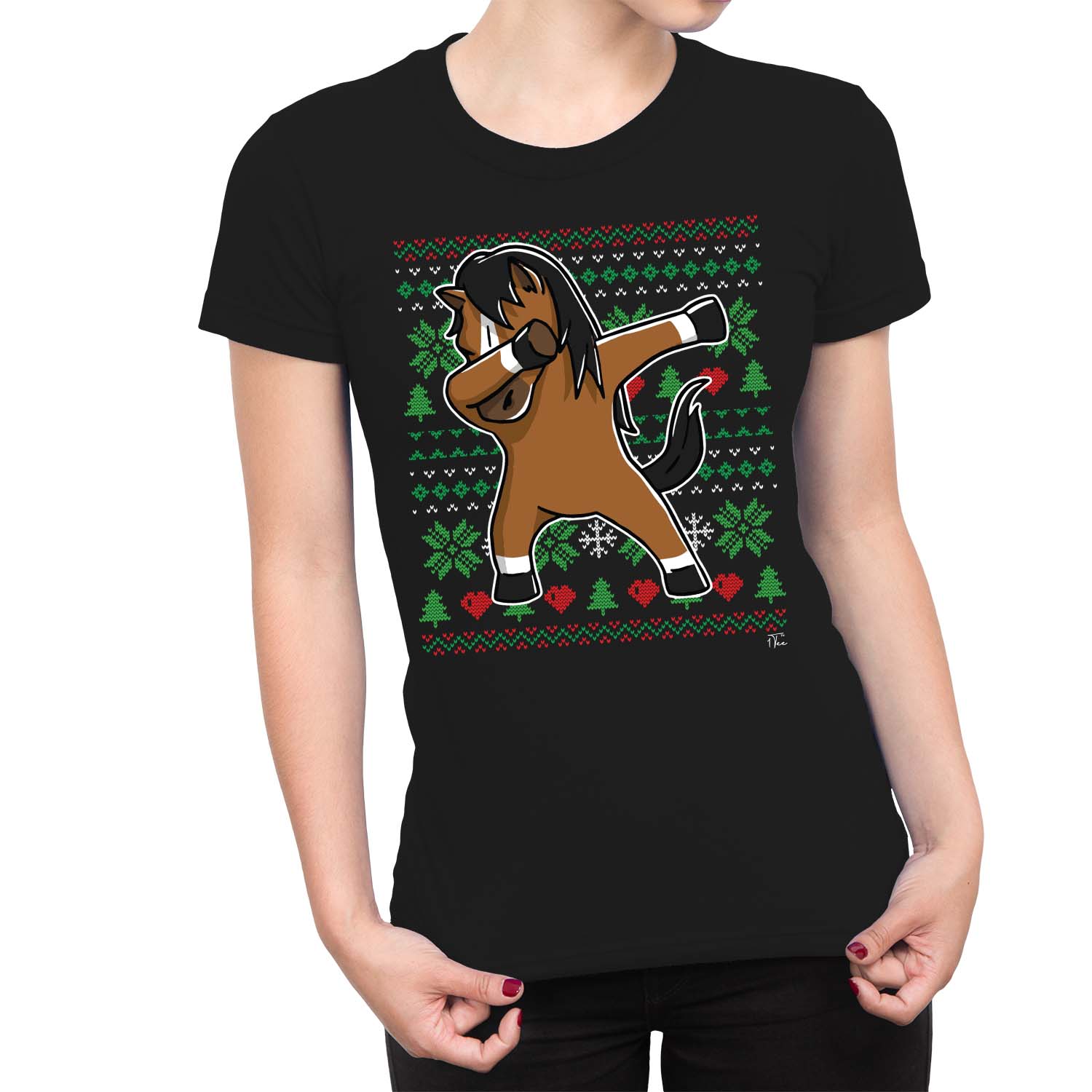 1Tee Mens Horse Dabbing Dab at Christmas T-Shirt 