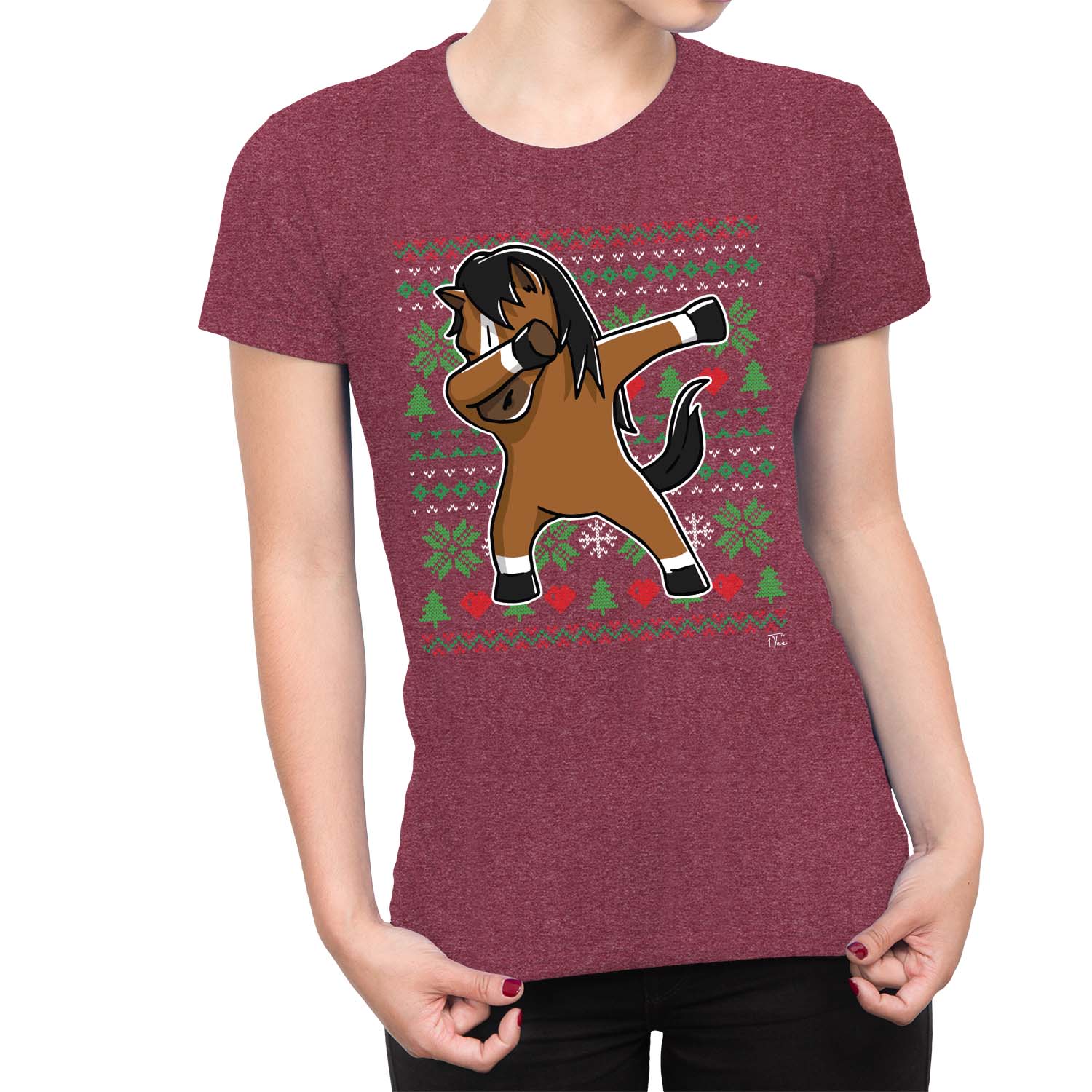 1Tee Damen T-Shirt Horse Dabbing Dab at Christmas - Bild 11 von 25