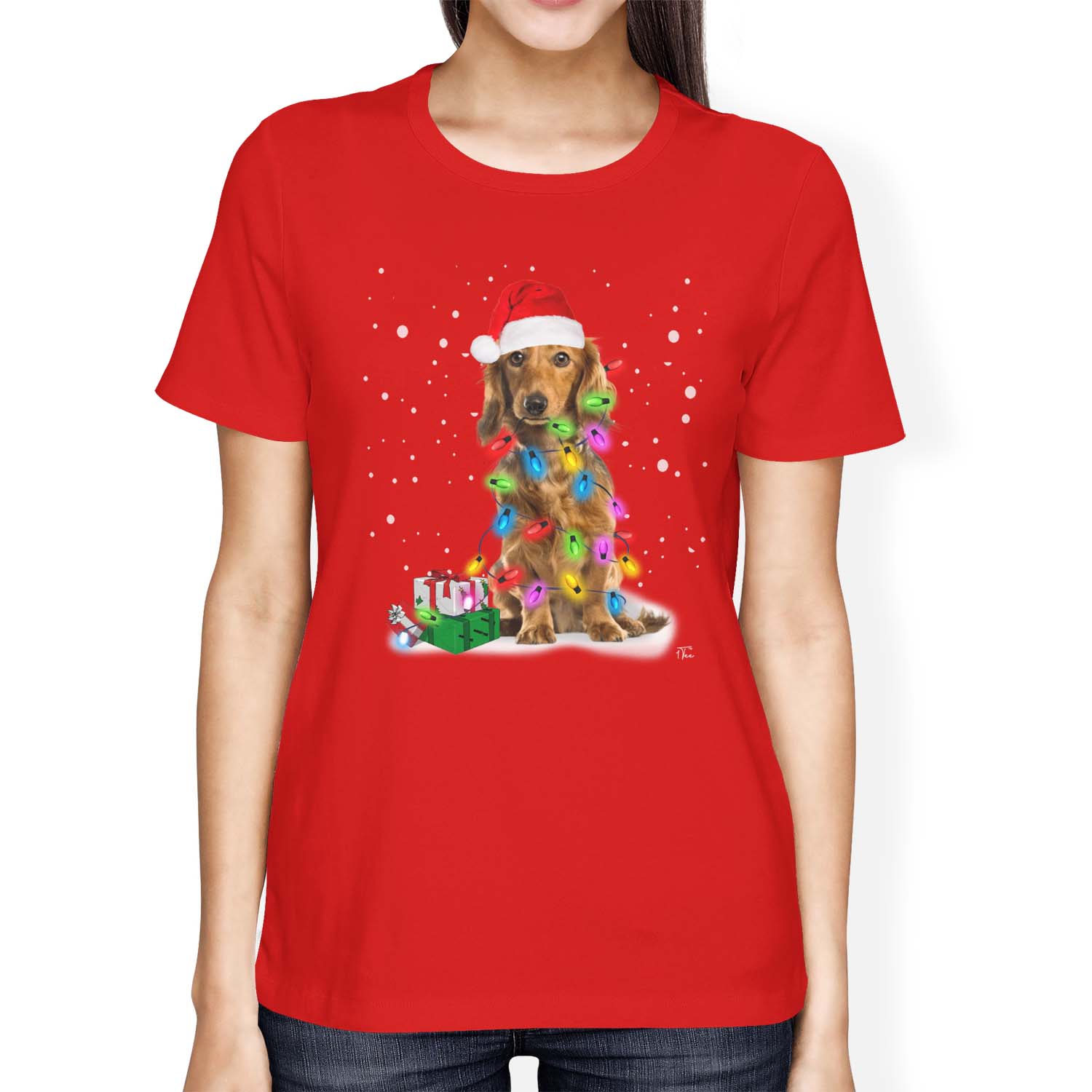 1Tee Perro Para hombre cubierto de luces de Navidad T-Shirt