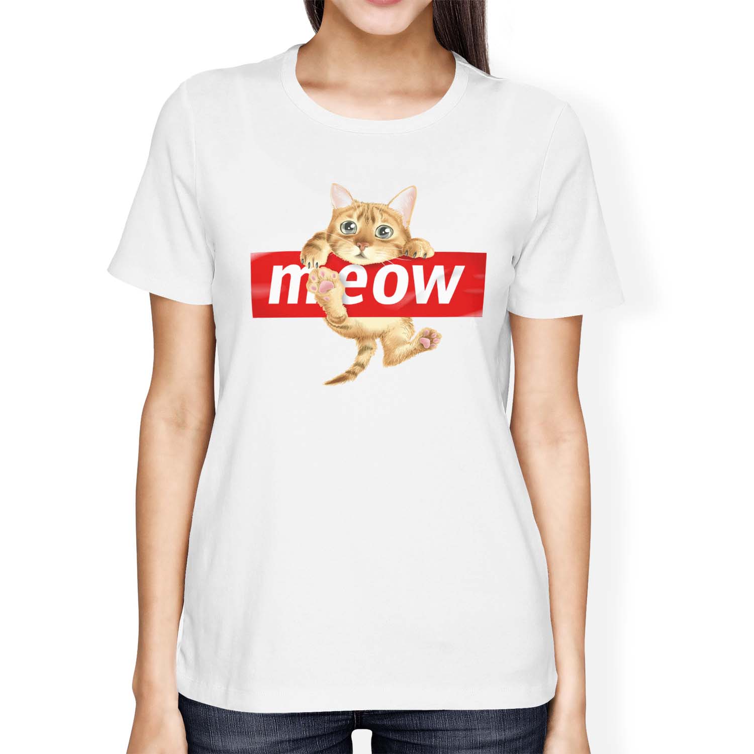 1Tee Womens Loose Fit Cat Meow T-Shirt - Picture 11 of 15