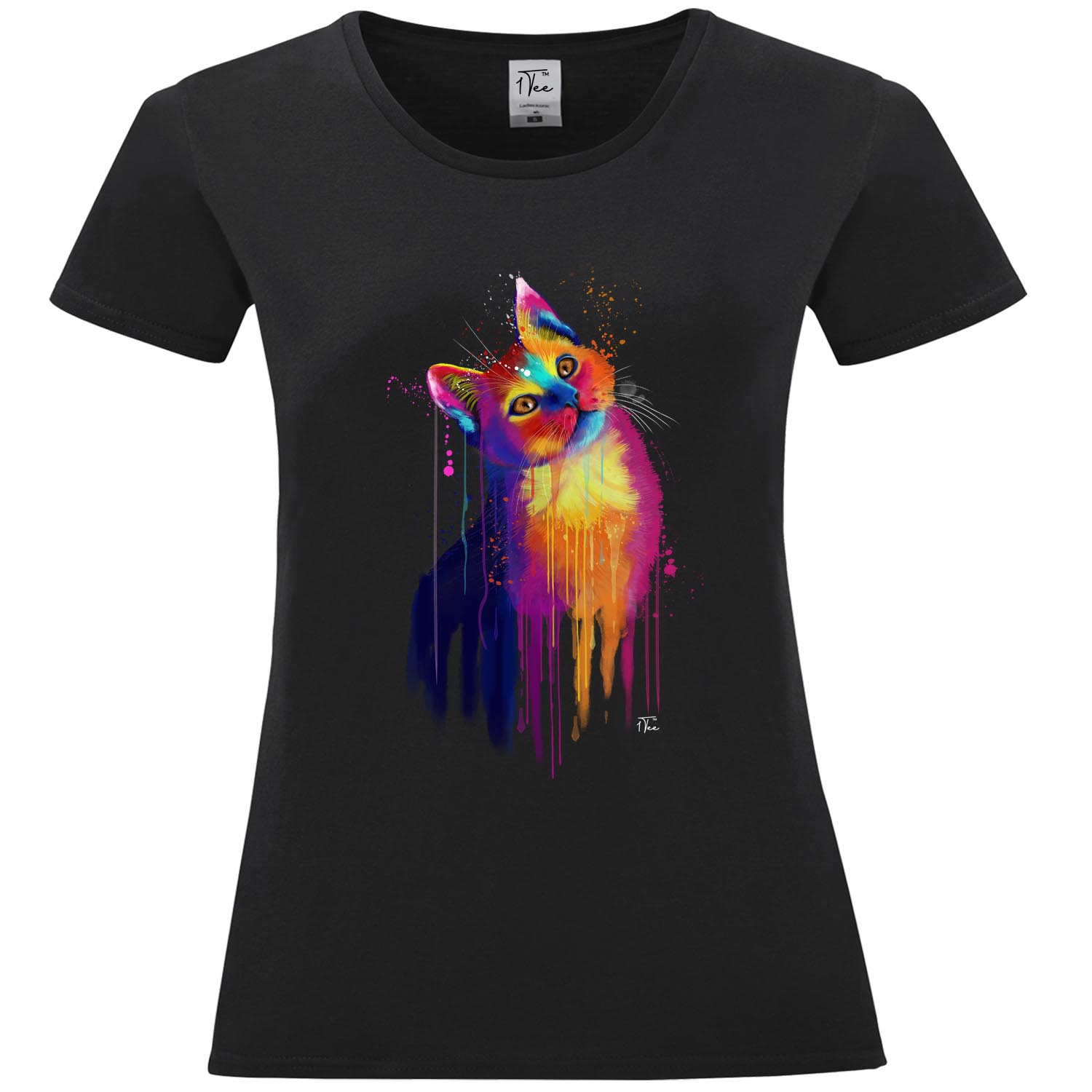 1Tee Damen T-Shirt Aquarell Abstrakt Katze - Bild 7 von 15