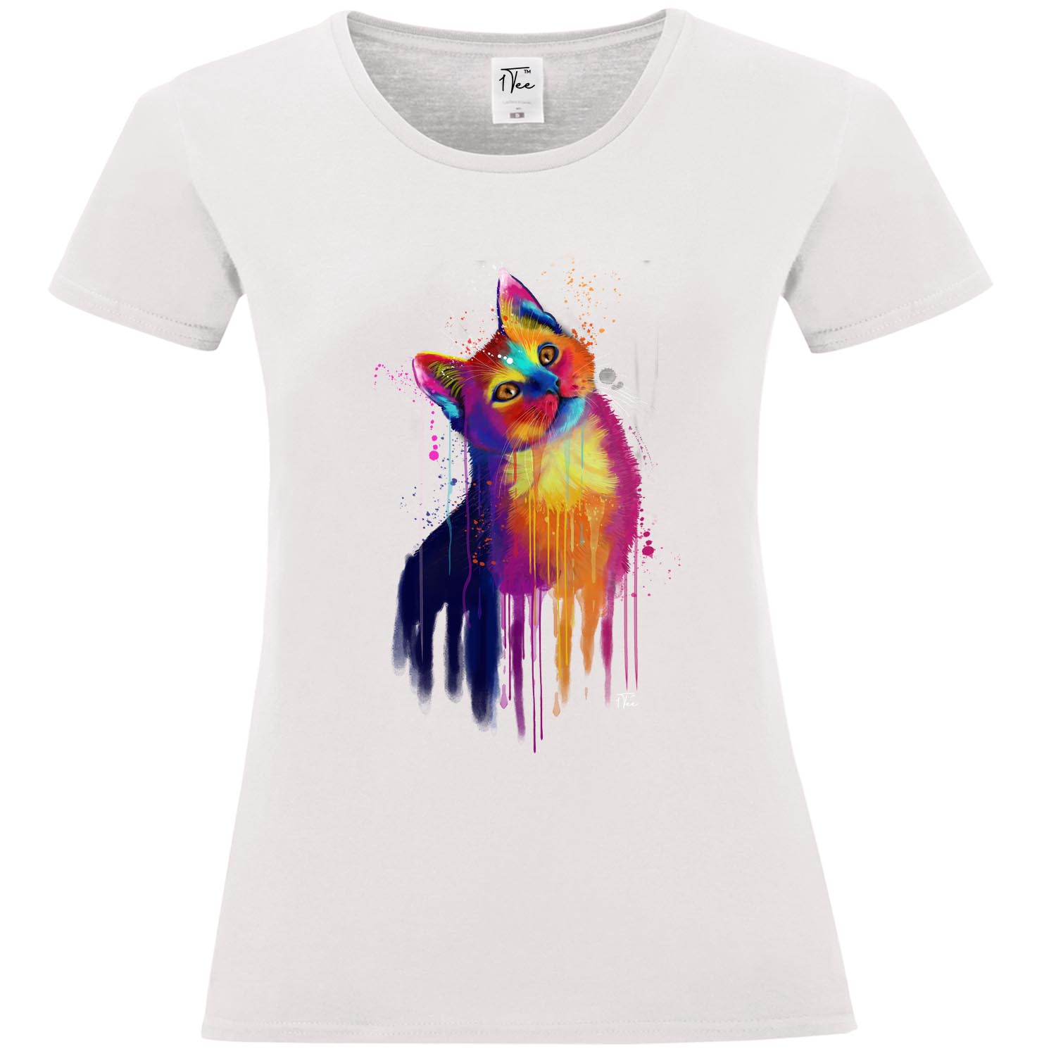 1Tee Damen T-Shirt Aquarell Abstrakt Katze - Bild 12 von 15