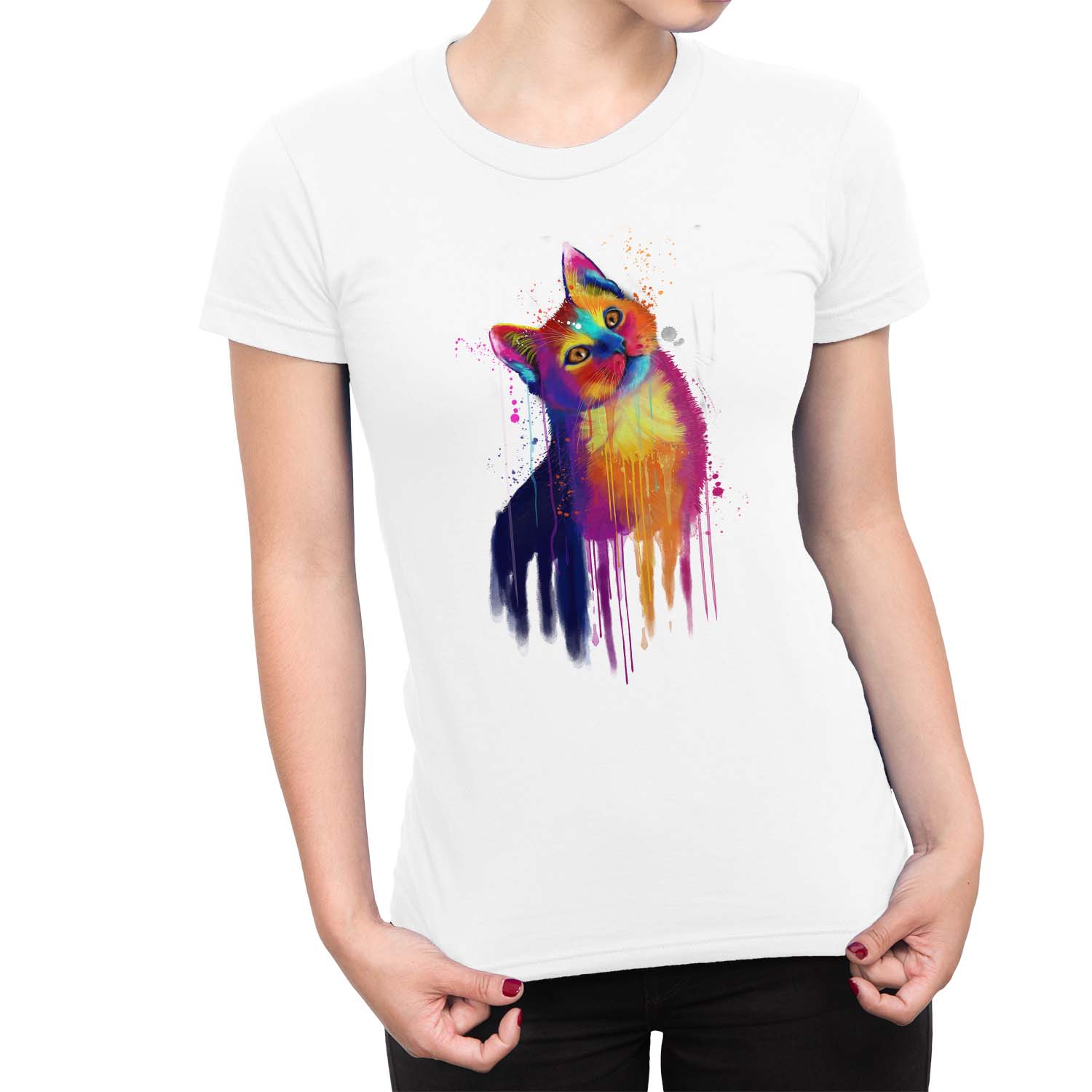 1Tee Damen T-Shirt Aquarell Abstrakt Katze - Bild 11 von 15