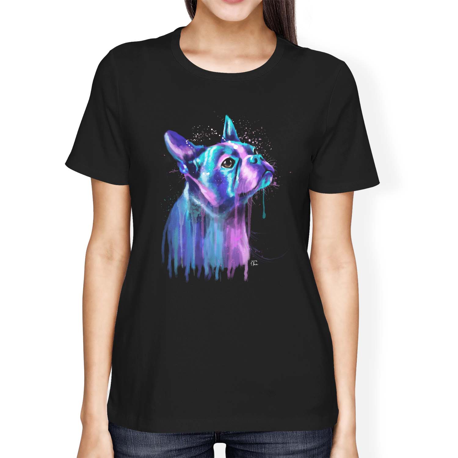 1Tee Womens Loose Fit Watercolour Abstract French Bulldog Dog  T-Shirt