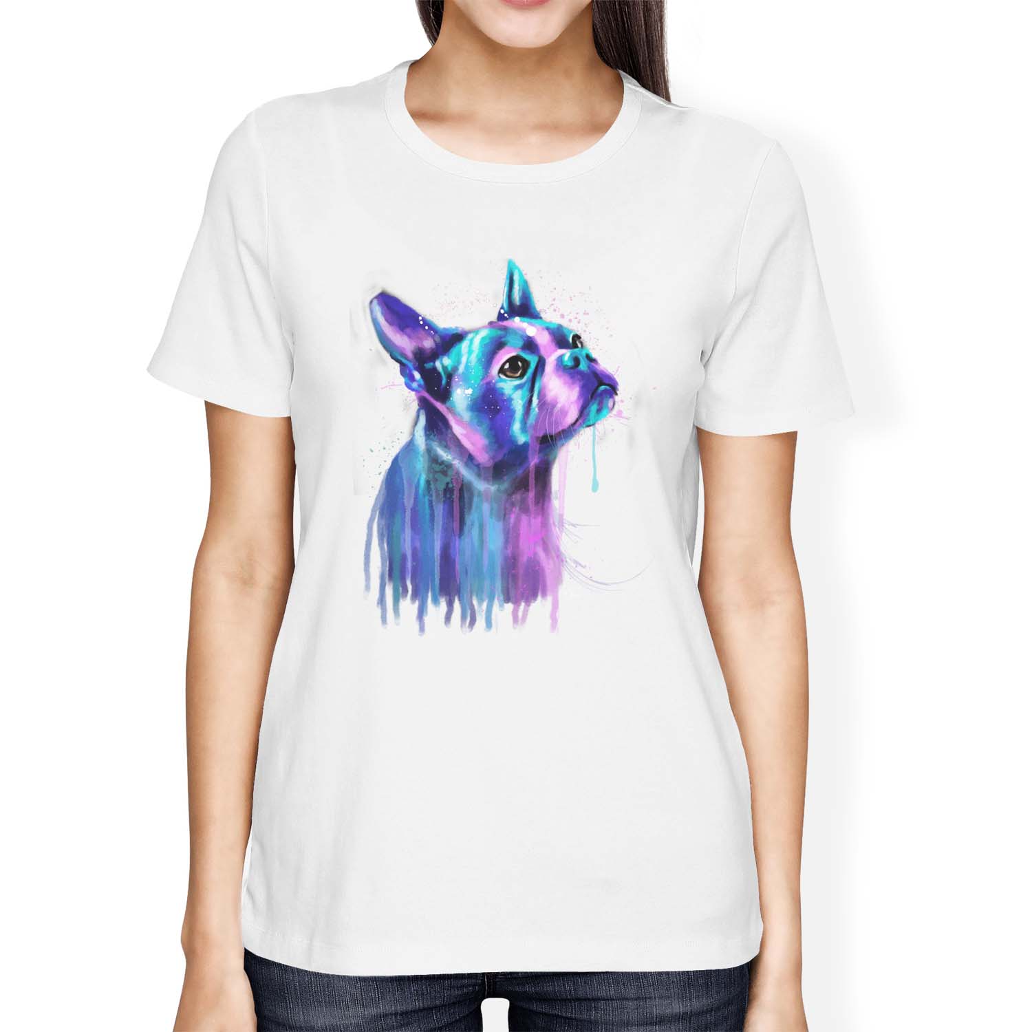 1Tee Womens Loose Fit Watercolour Abstract French Bulldog Dog  T-Shirt