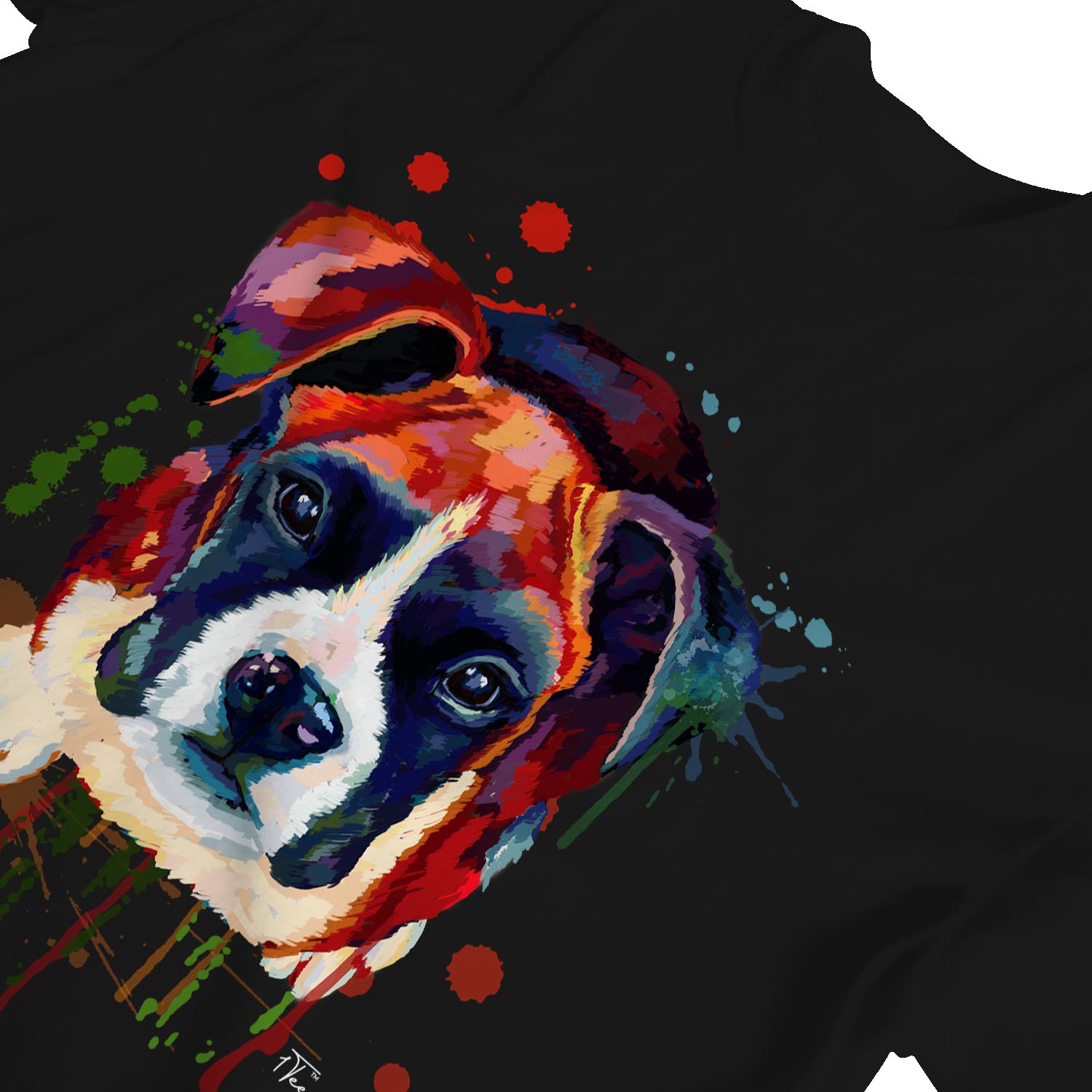 1Tee Womens Loose Fit Watercolour Abstract Puppy Bulldog Dog  T-Shirt