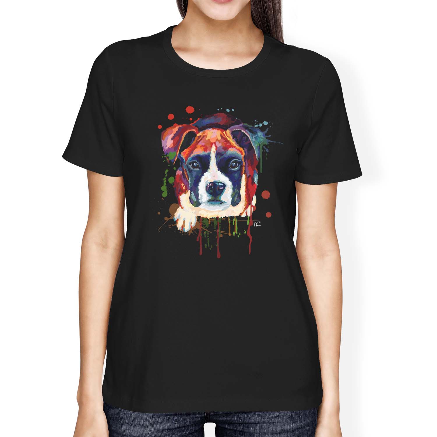 1Tee Womens Loose Fit Watercolour Abstract Puppy Bulldog Dog  T-Shirt