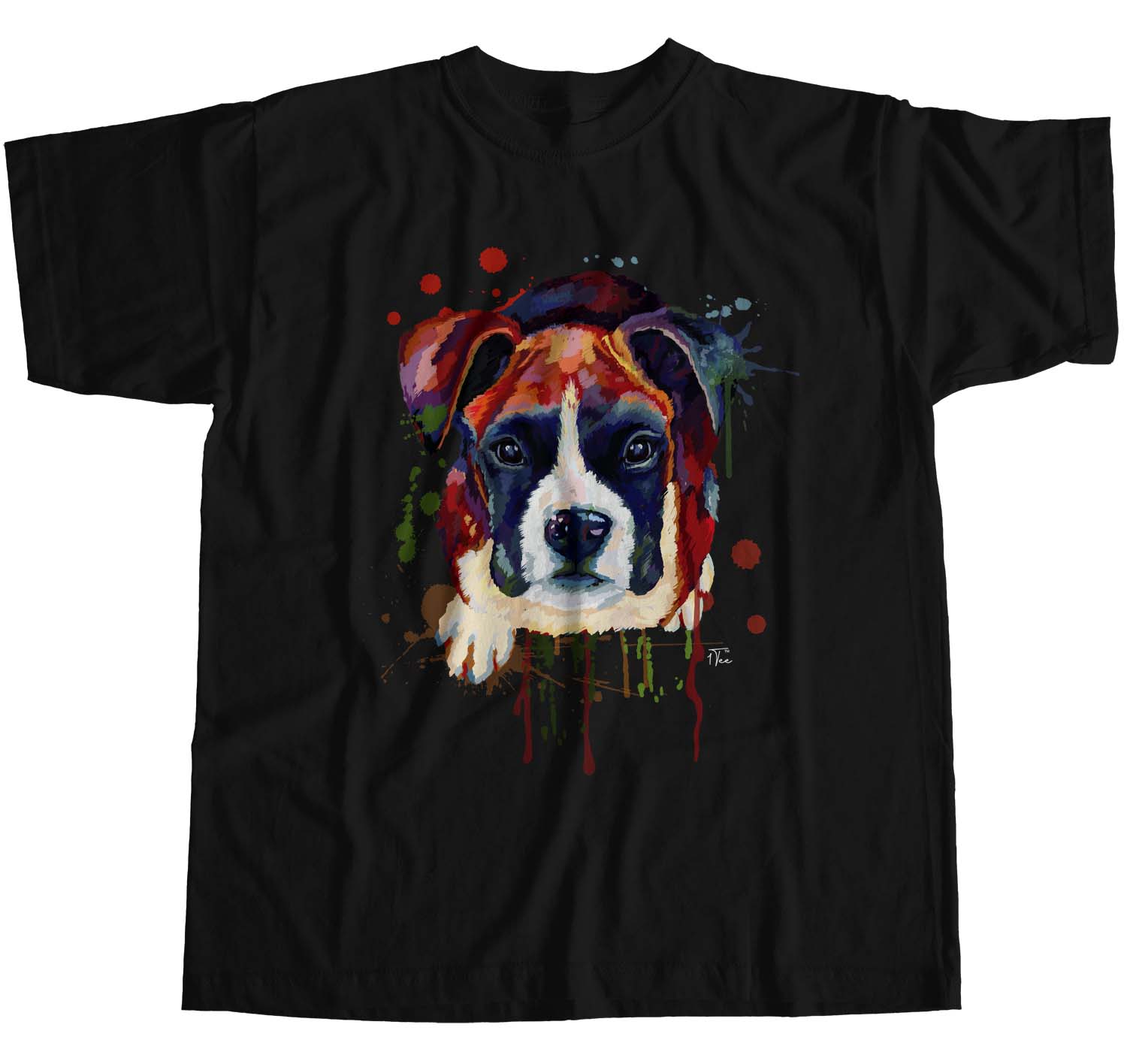 1Tee Womens Loose Fit Watercolour Abstract Puppy Bulldog Dog  T-Shirt