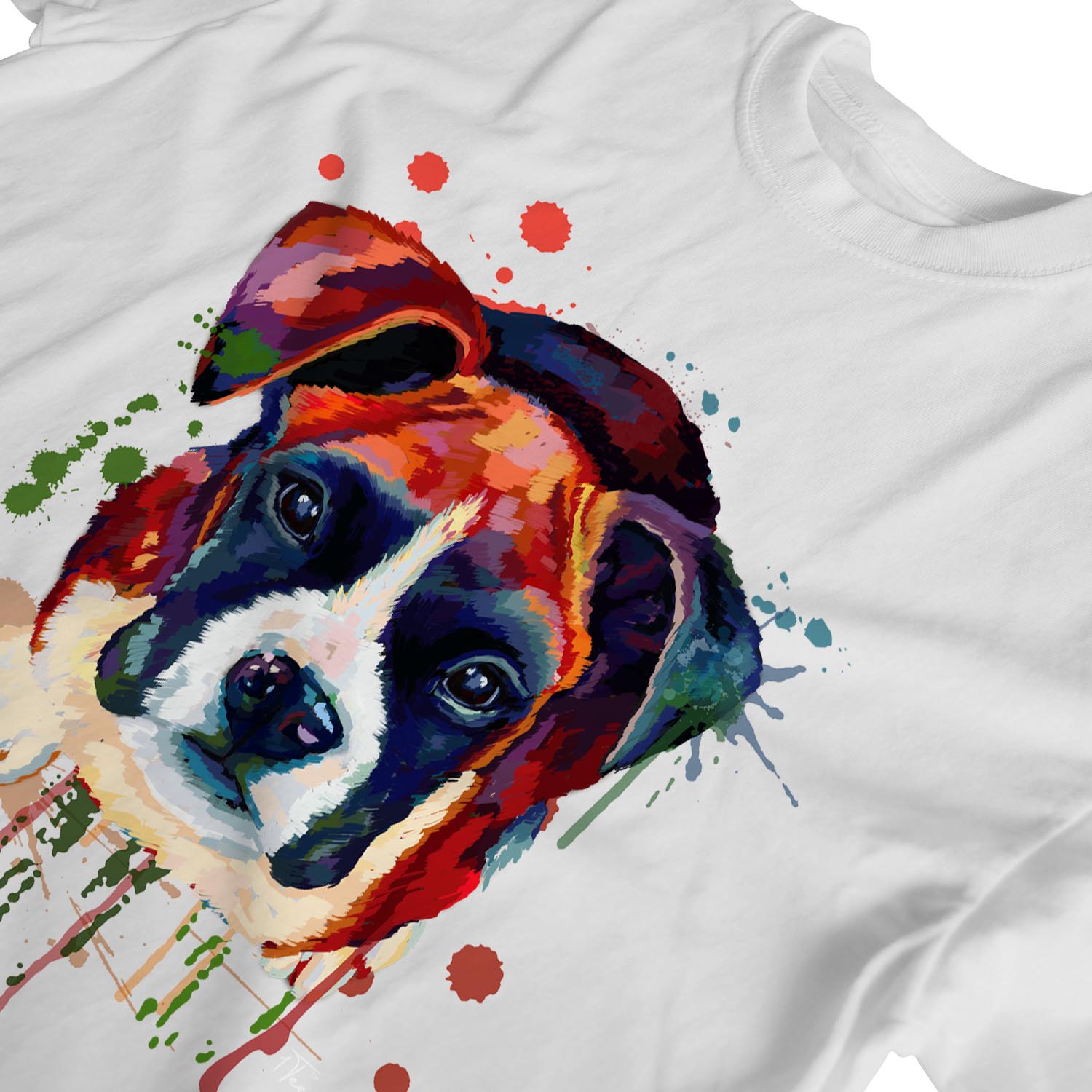 1Tee Womens Loose Fit Watercolour Abstract Puppy Bulldog Dog  T-Shirt