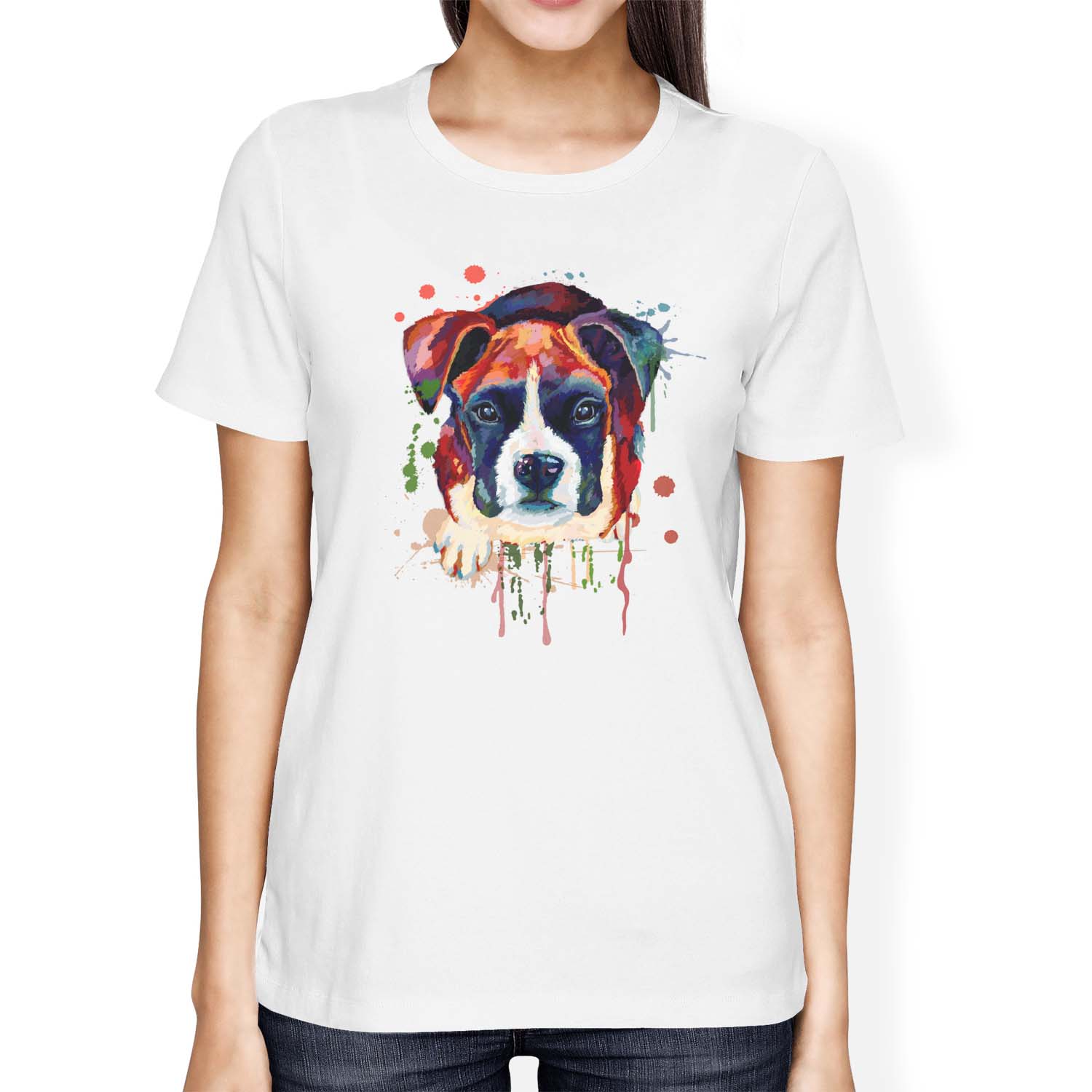 1Tee Womens Loose Fit Watercolour Abstract Puppy Bulldog Dog  T-Shirt