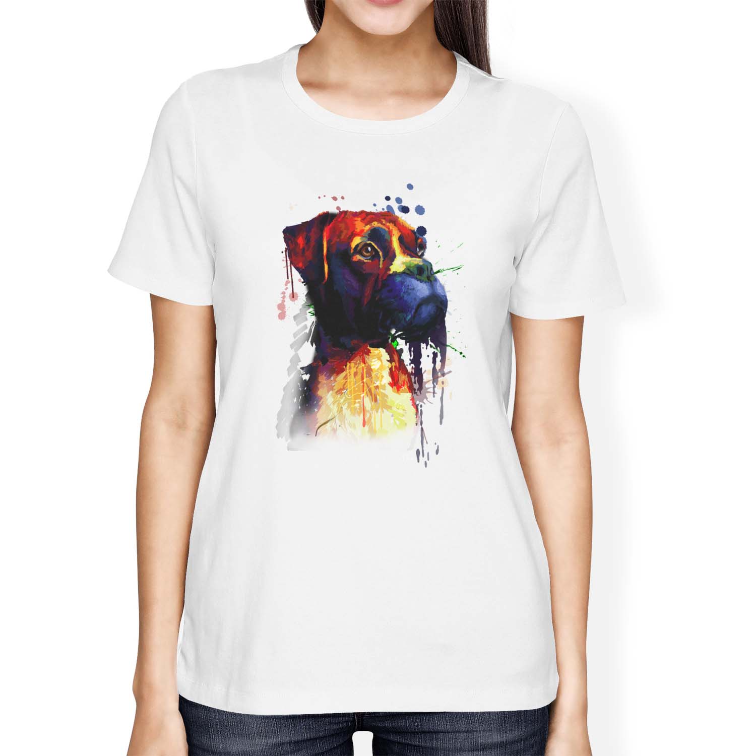 1Tee Womens Loose Fit Watercolour Splash Bulldog Dog T-Shirt