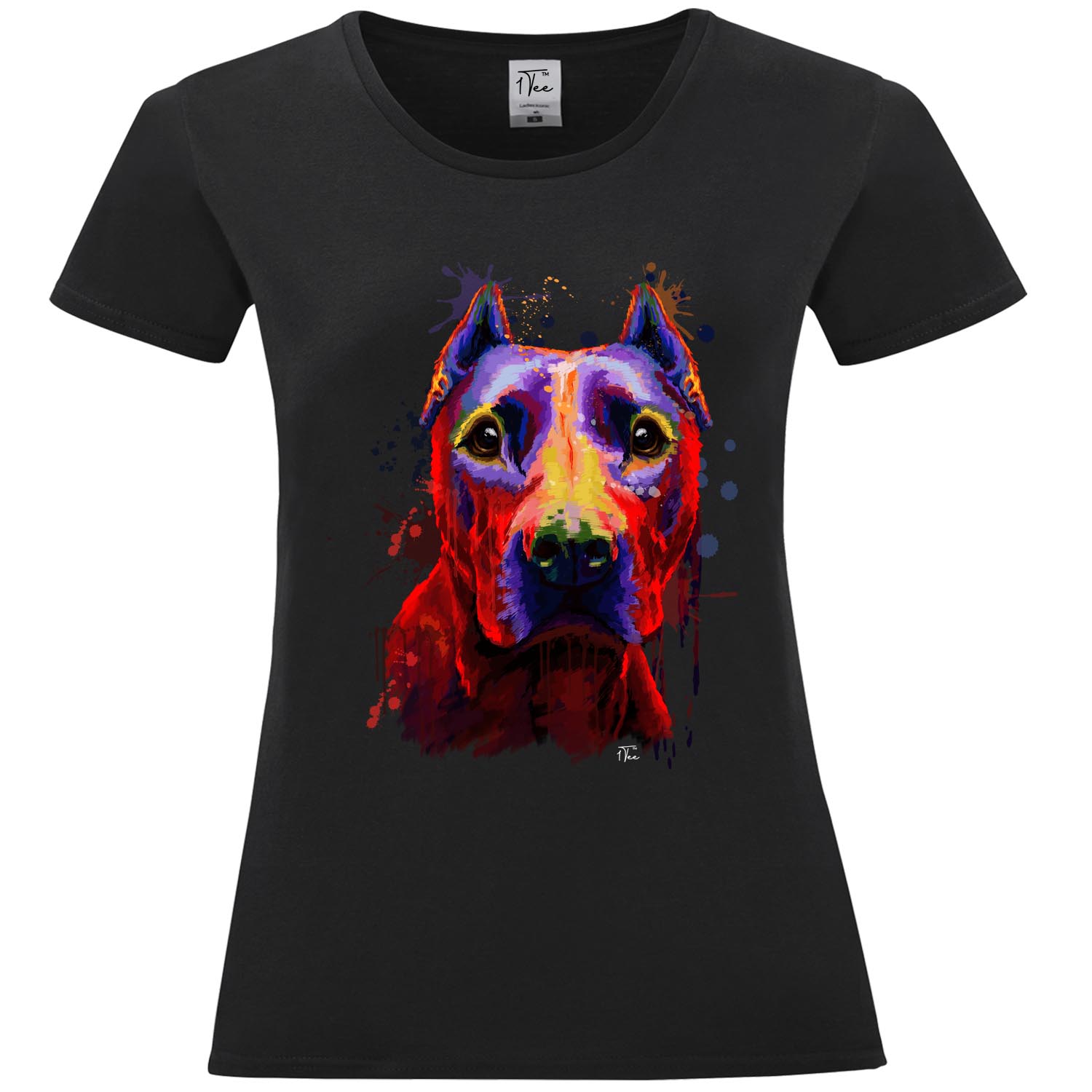 1Tee Damen Aquarell Splash Pit Bull Hund T-Shirt - Bild 7 von 15