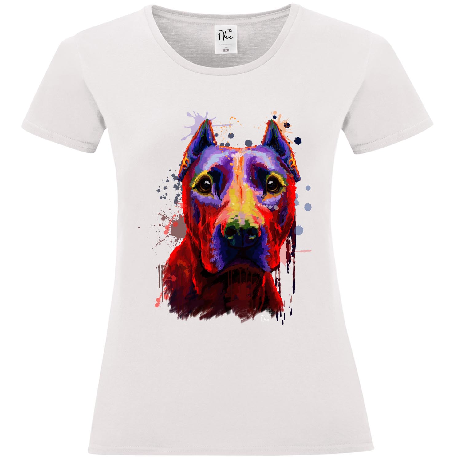 1Tee Damen Aquarell Splash Pit Bull Hund T-Shirt - Bild 12 von 15