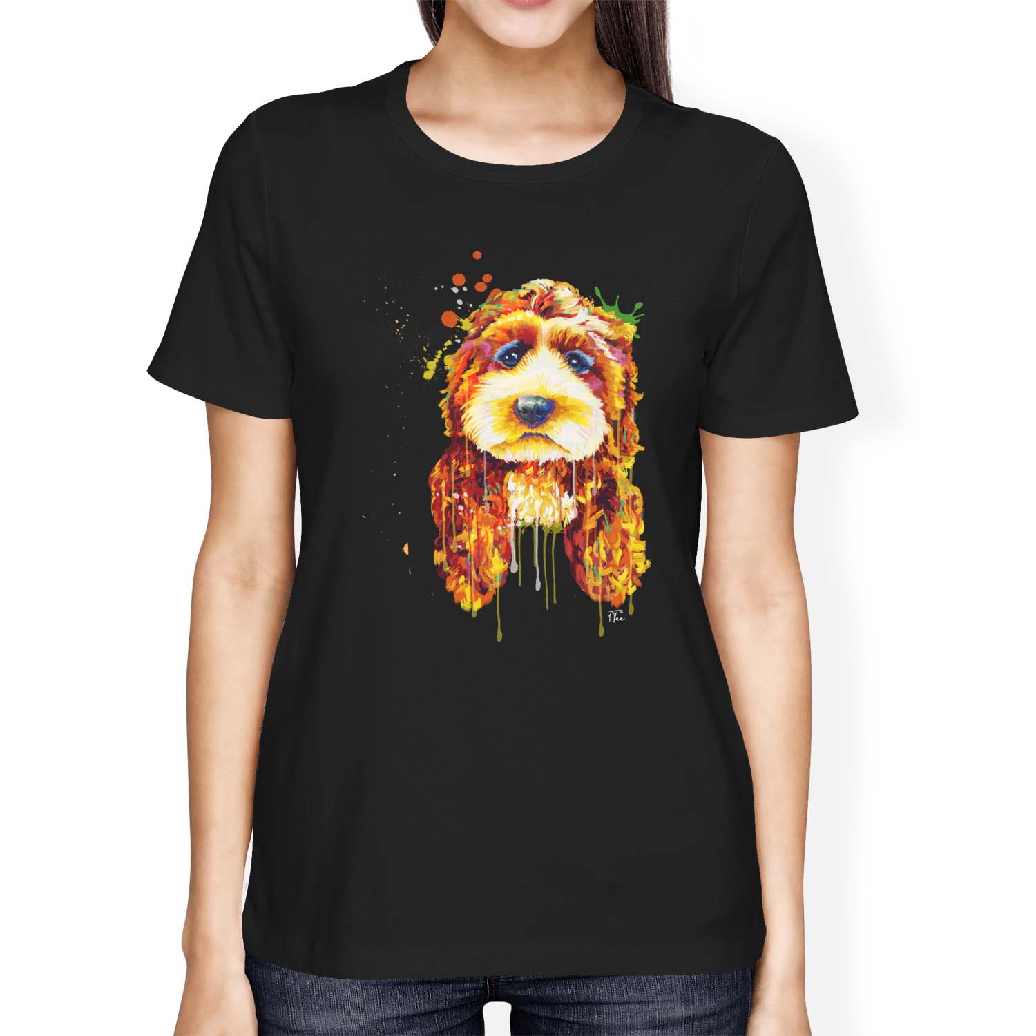 1Tee Womens Loose Fit Watercolour Splash Cockapoo Dog T-Shirt