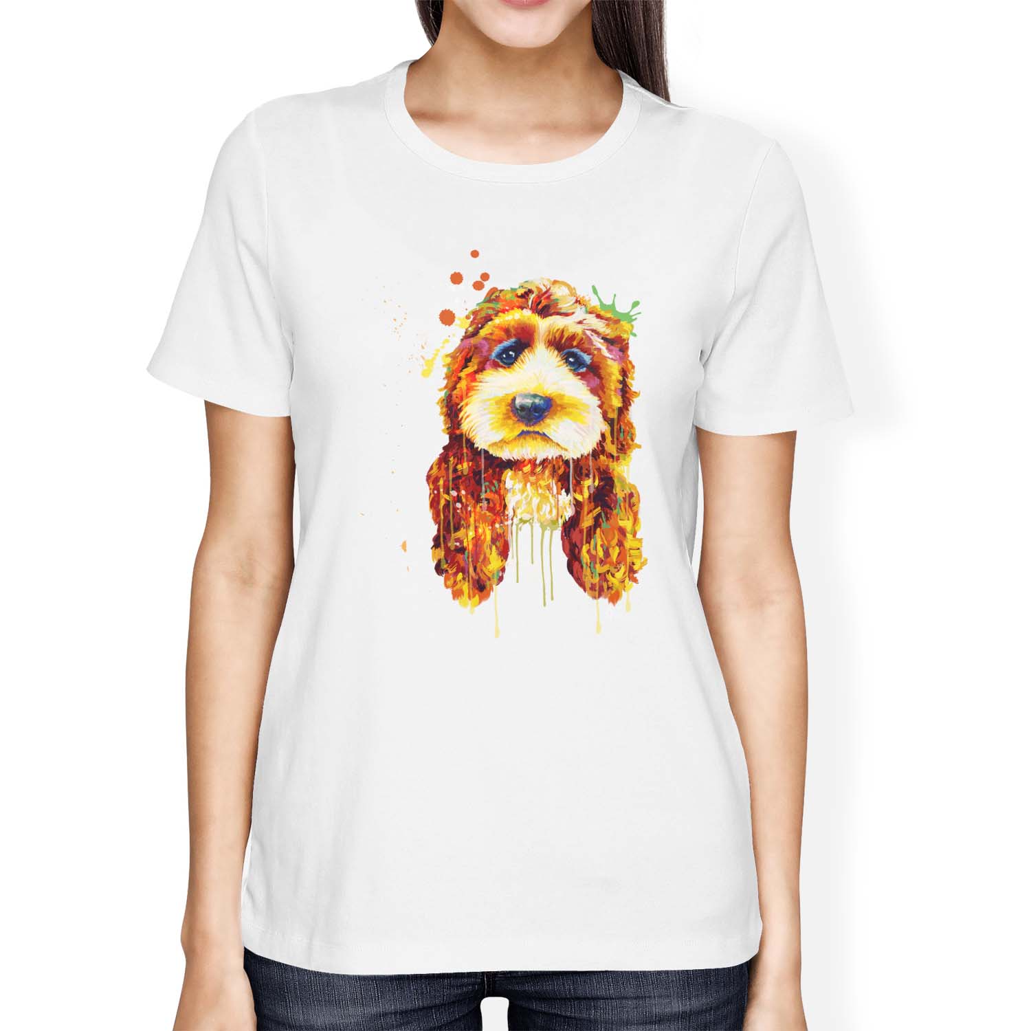 1Tee Womens Loose Fit Watercolour Splash Cockapoo Dog T-Shirt