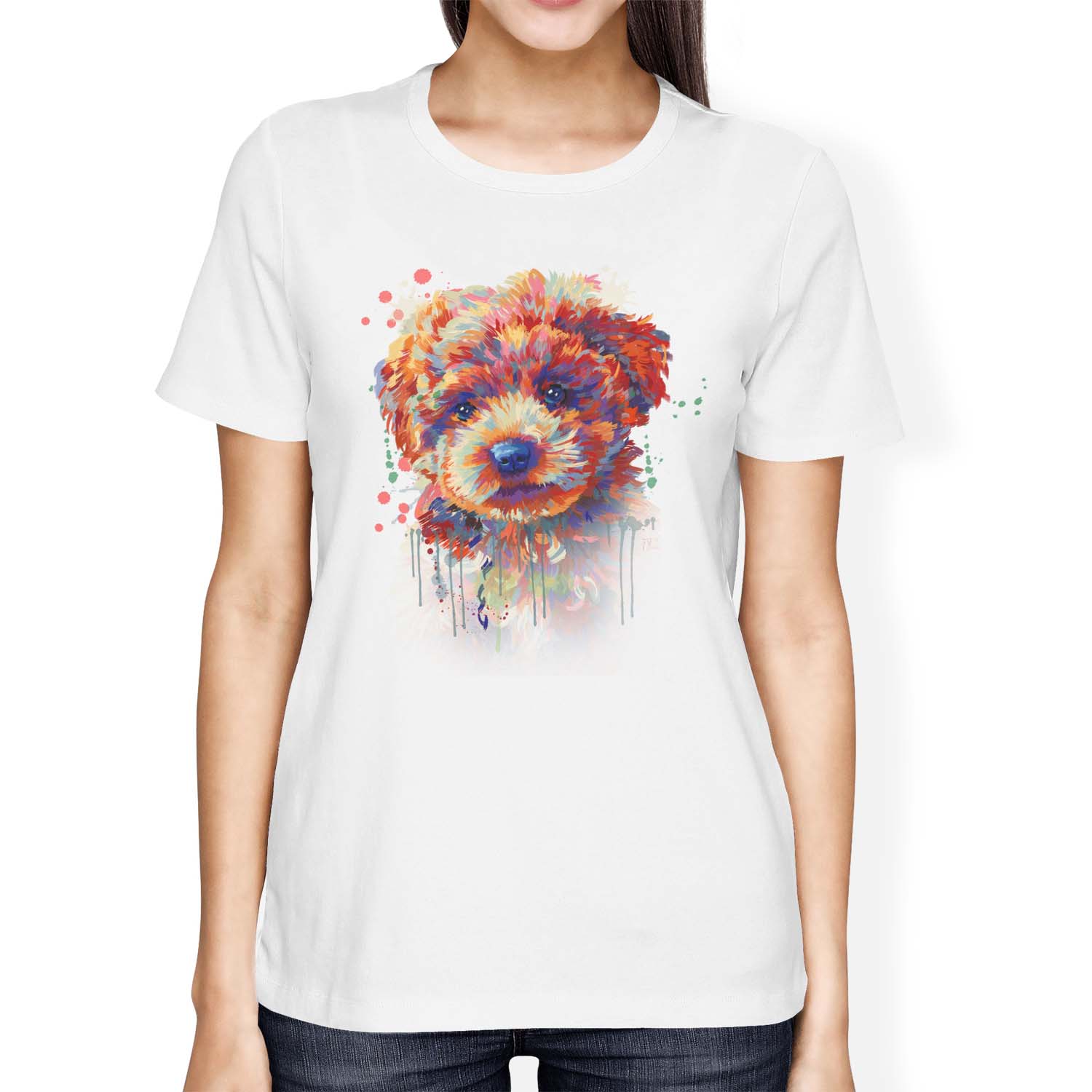 1Tee Womens Loose Fit Painted Abstract Puppy Dog  T-Shirt