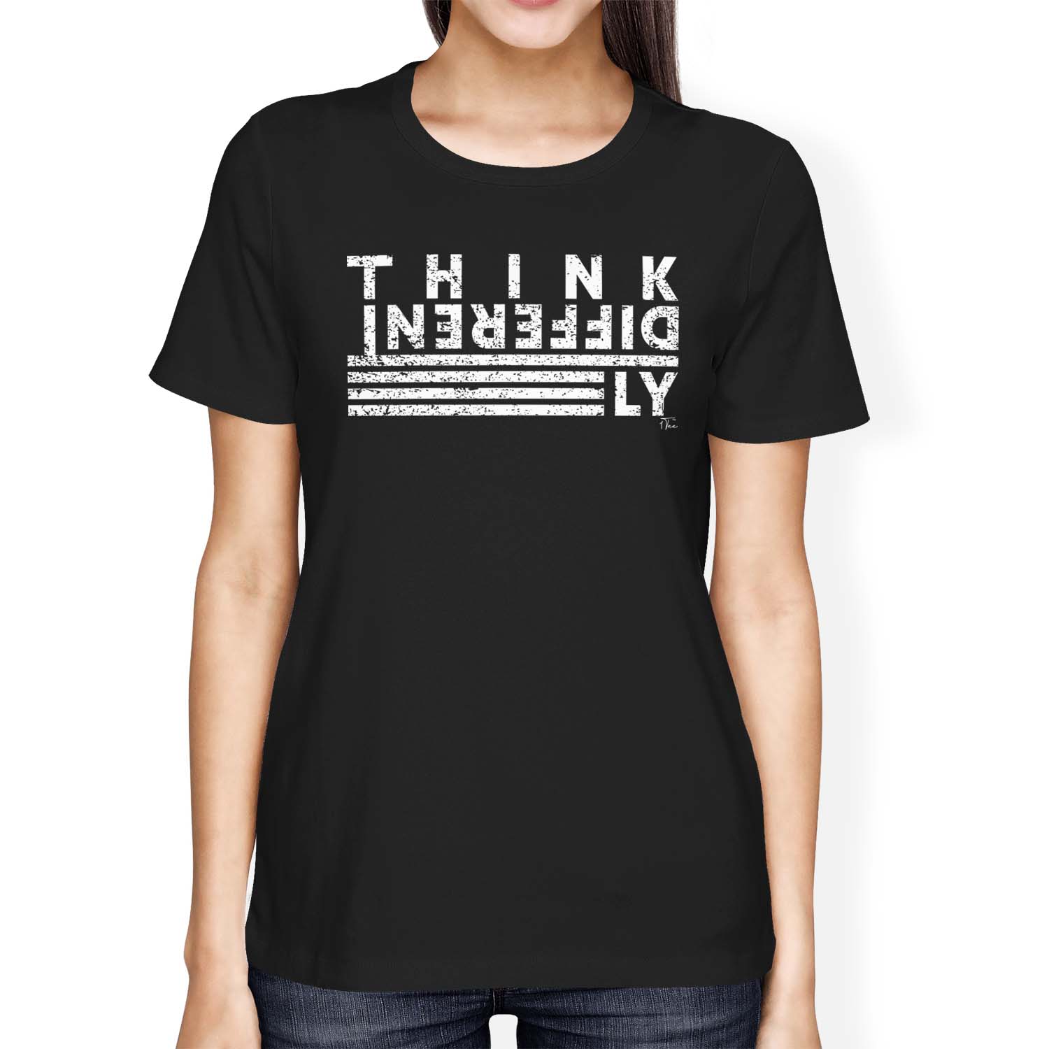 1Tee Womens Loose Fit Think Differtly Slogan T-Shirt