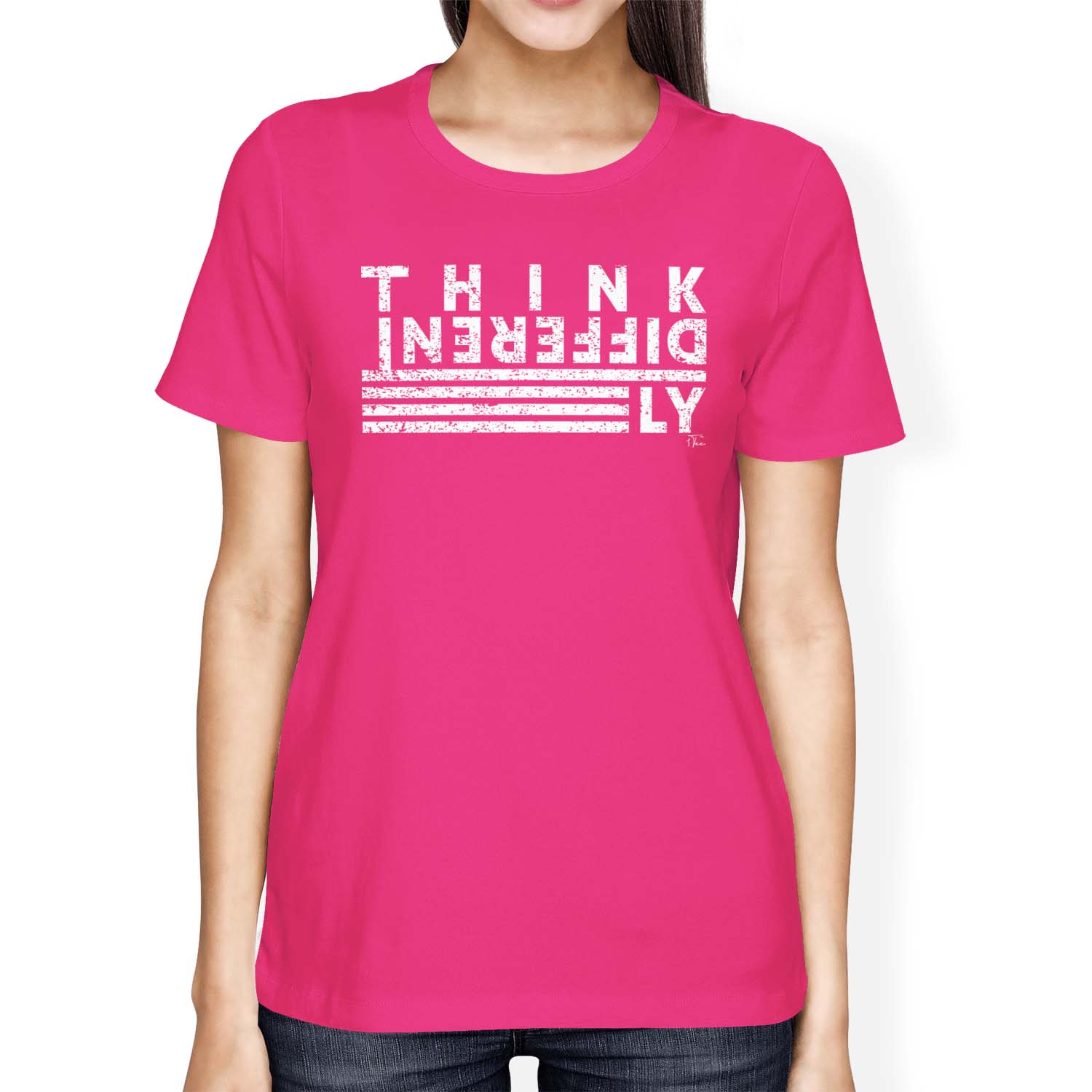 1Tee Womens Loose Fit Think Differtly Slogan T-Shirt