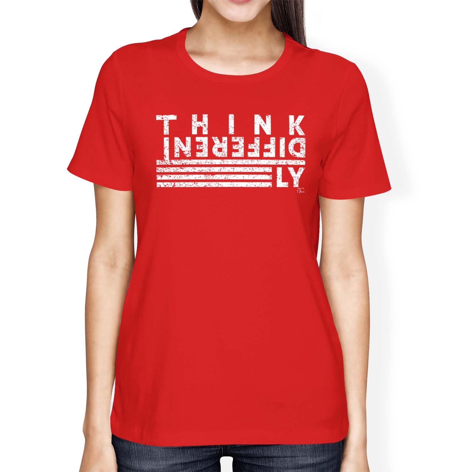 1Tee Womens Loose Fit Think Differtly Slogan T-Shirt